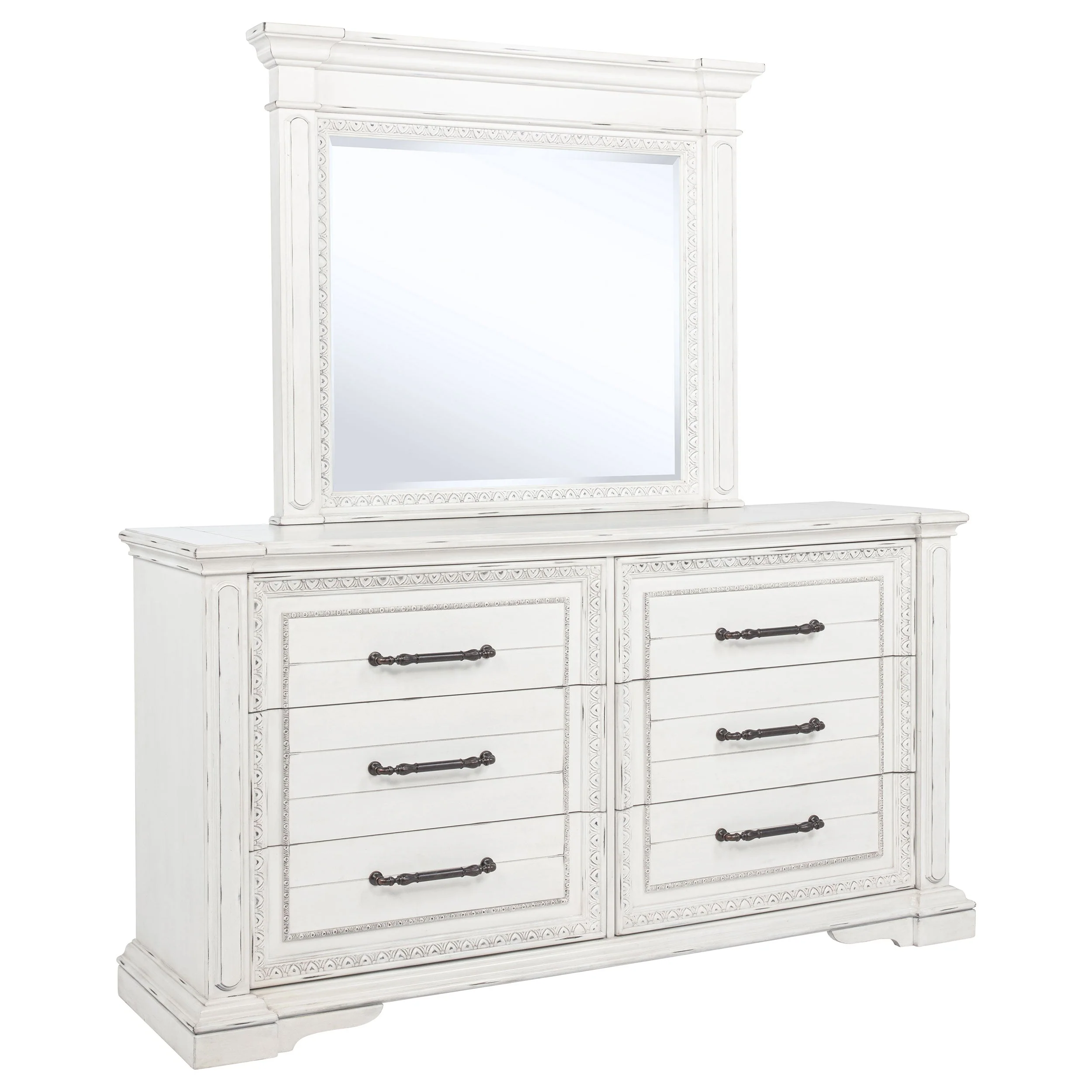McKinney Vintage White 6-drawer Bedroom Dresser with Mirror - Image 2