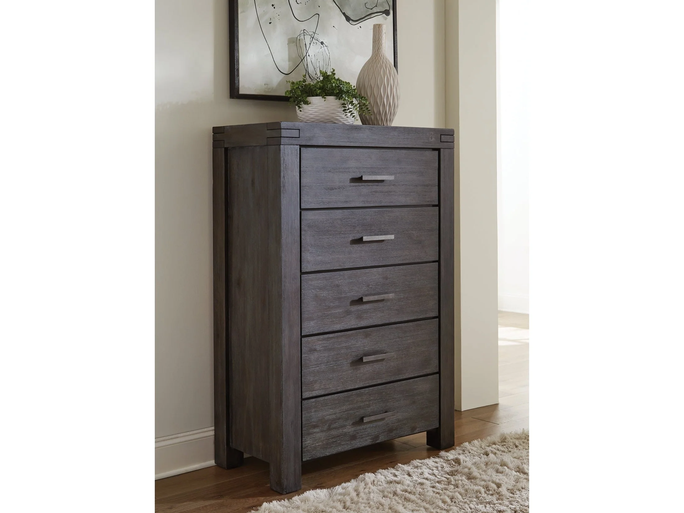 Meadow Five Drawer Solid Wood Chest in Graphite