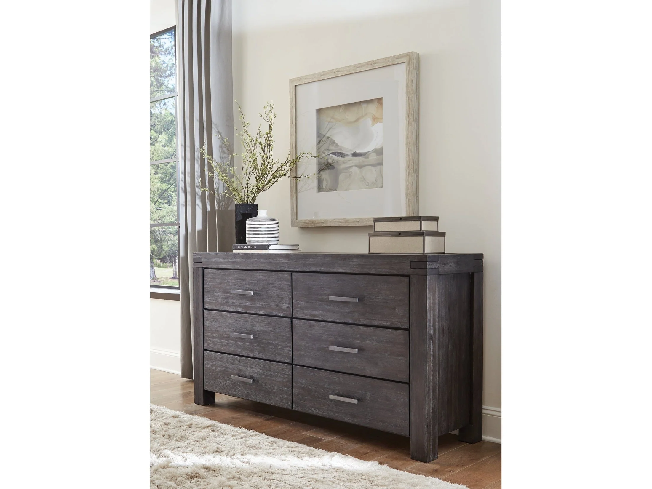 Meadow Six Drawer Solid Wood Dresser in Graphite