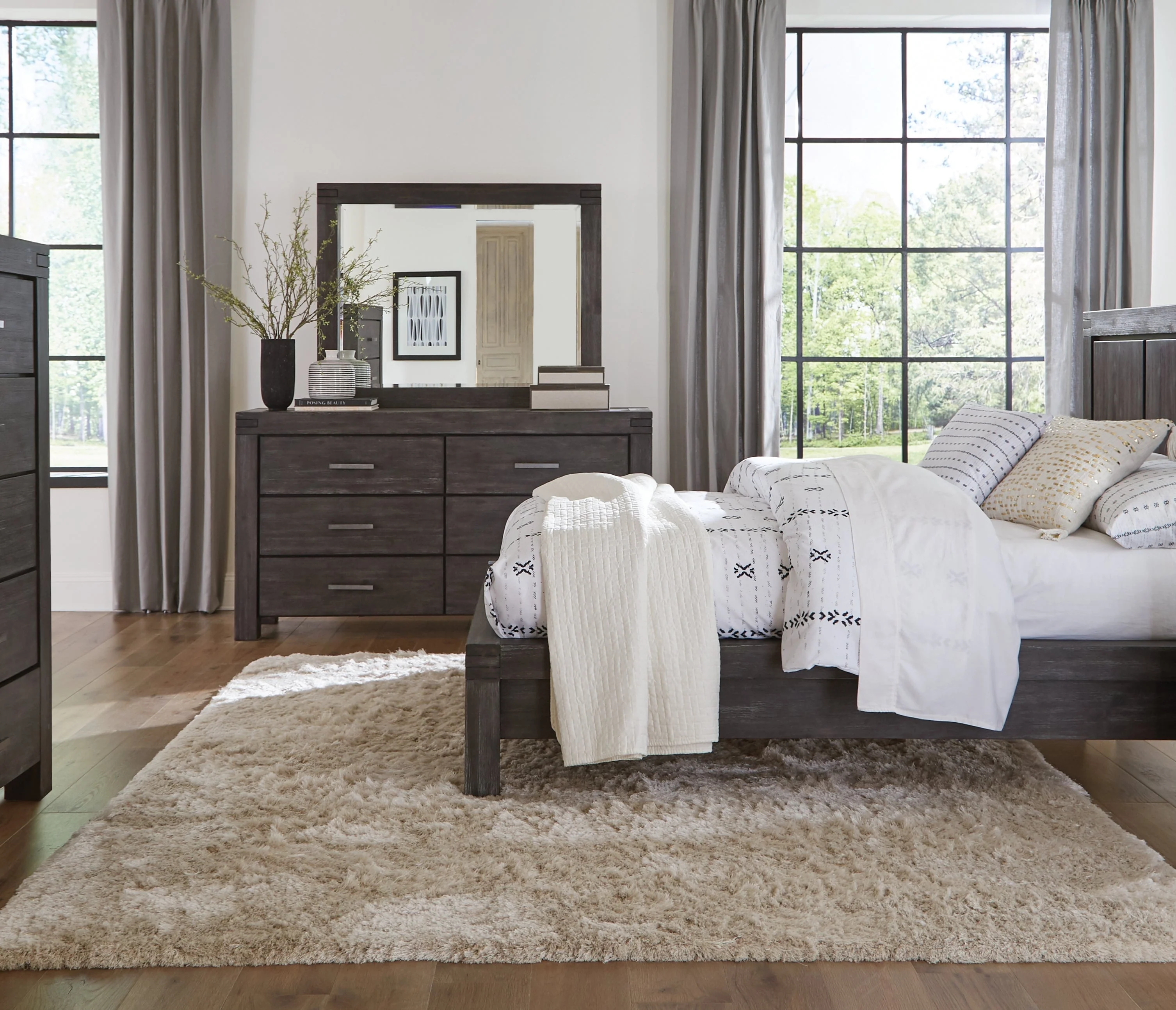 Meadow Solid Wood Beveled Glass Solid Wood Mirror in Graphite - Image 2