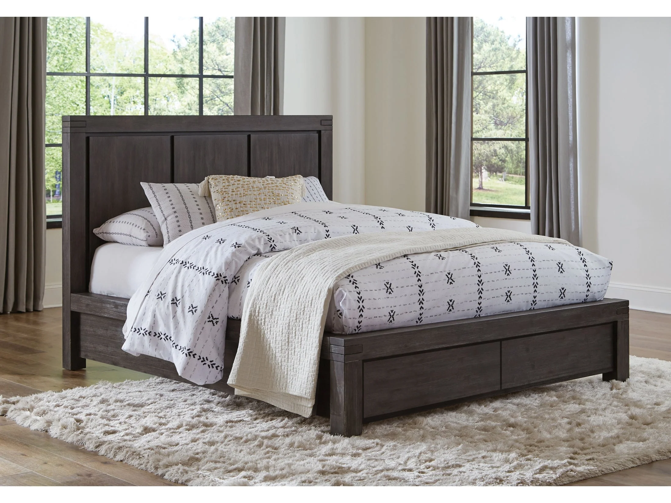 Meadow Solid Wood Footboard Full Storage Bed in Graphite