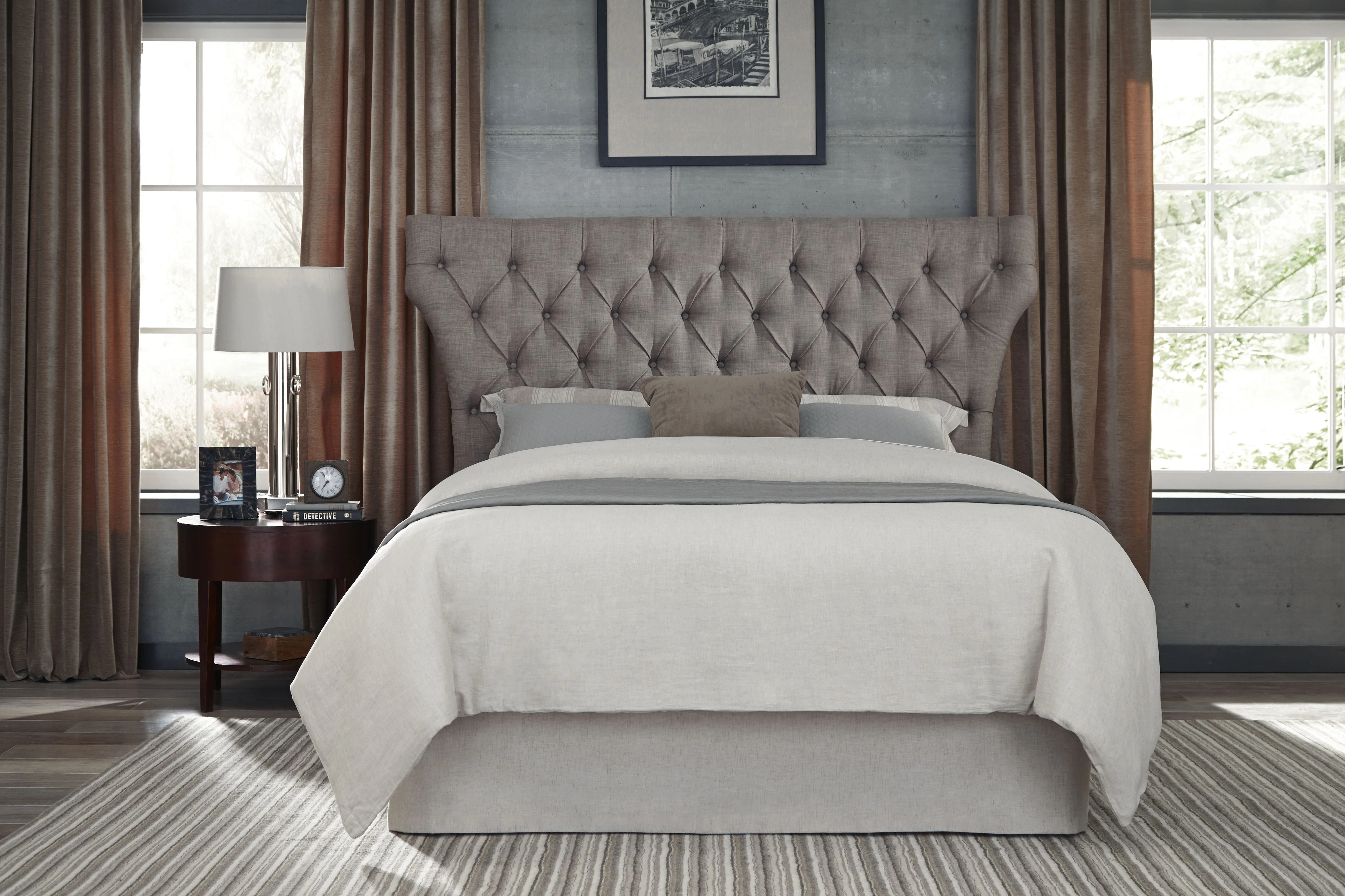 Melina California King Upholstered Platform Bed in Dolphin Linen - Image 2