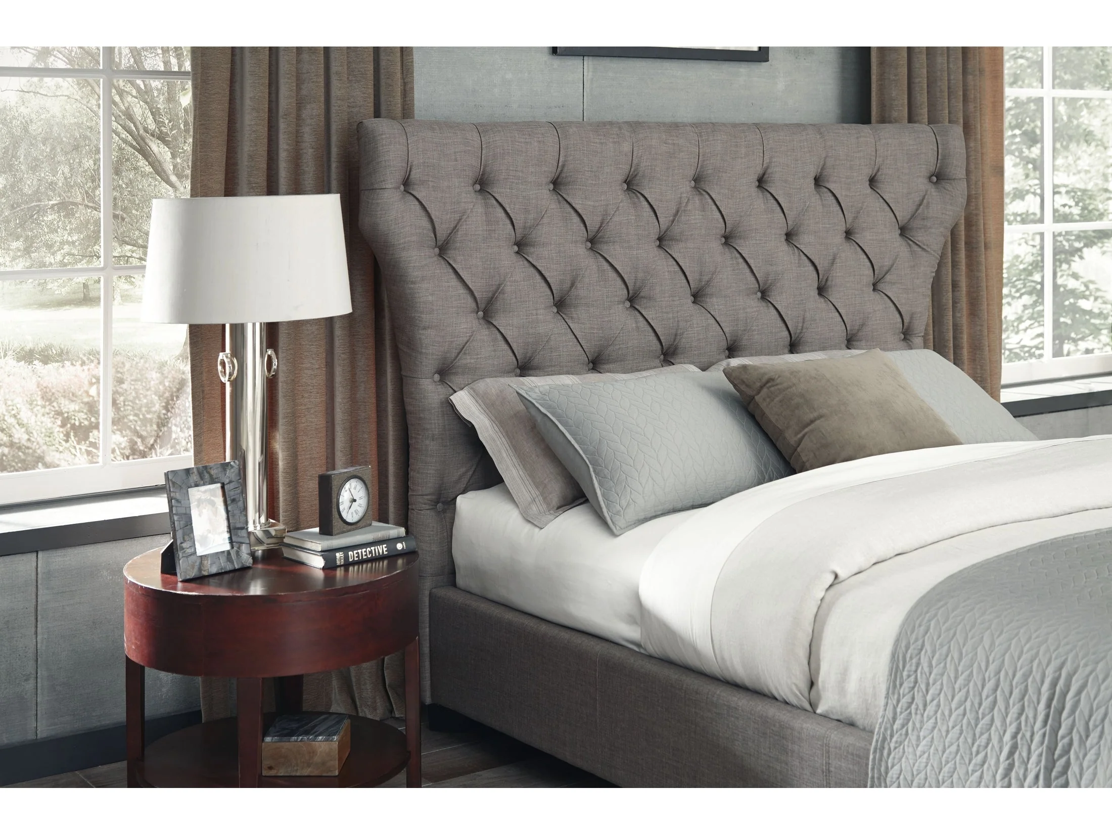 Melina Tufted Upholstered Headboard in Dolphin Linen