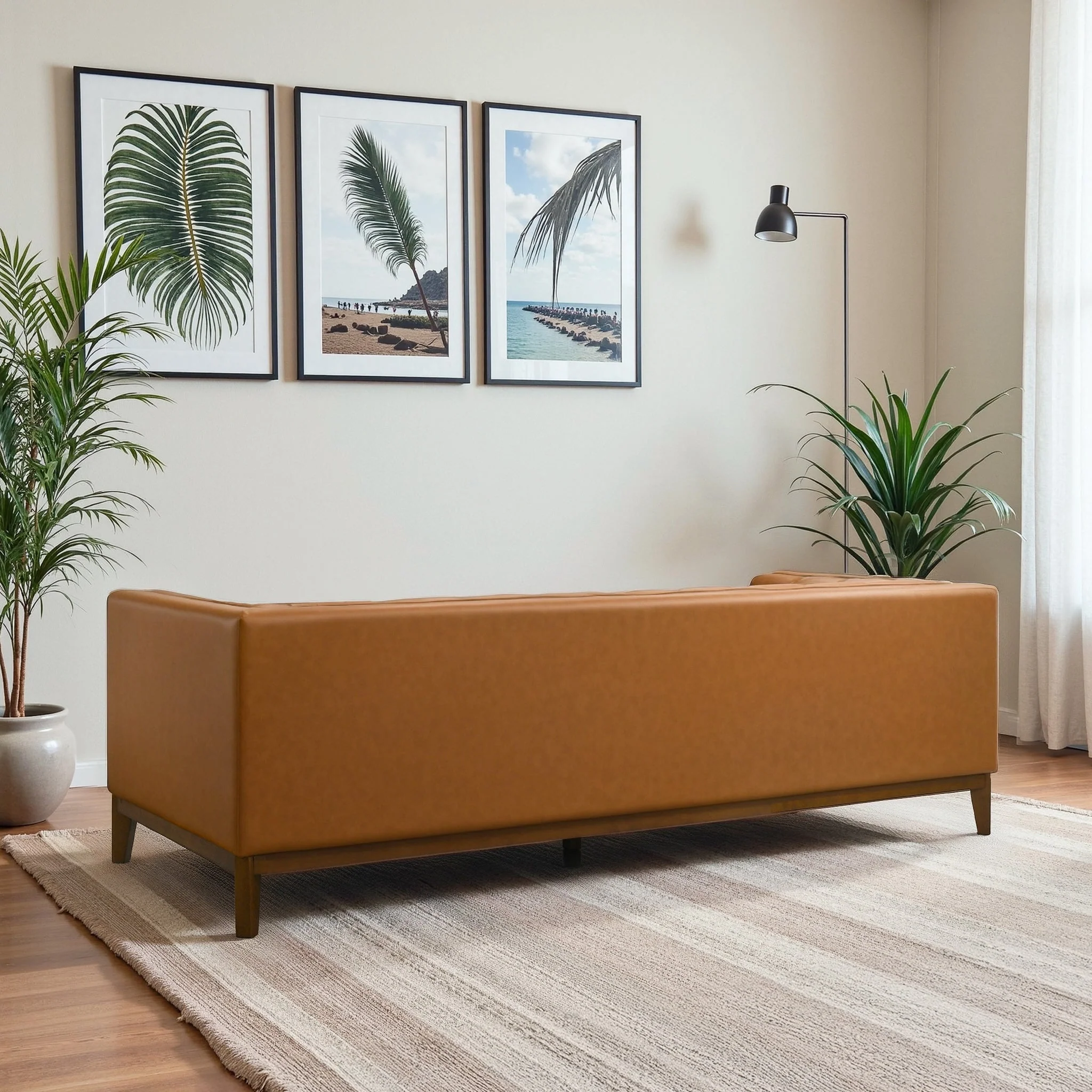 Melissa Mid-Century Cognac Vegan Leather Modern Sofa - Image 6