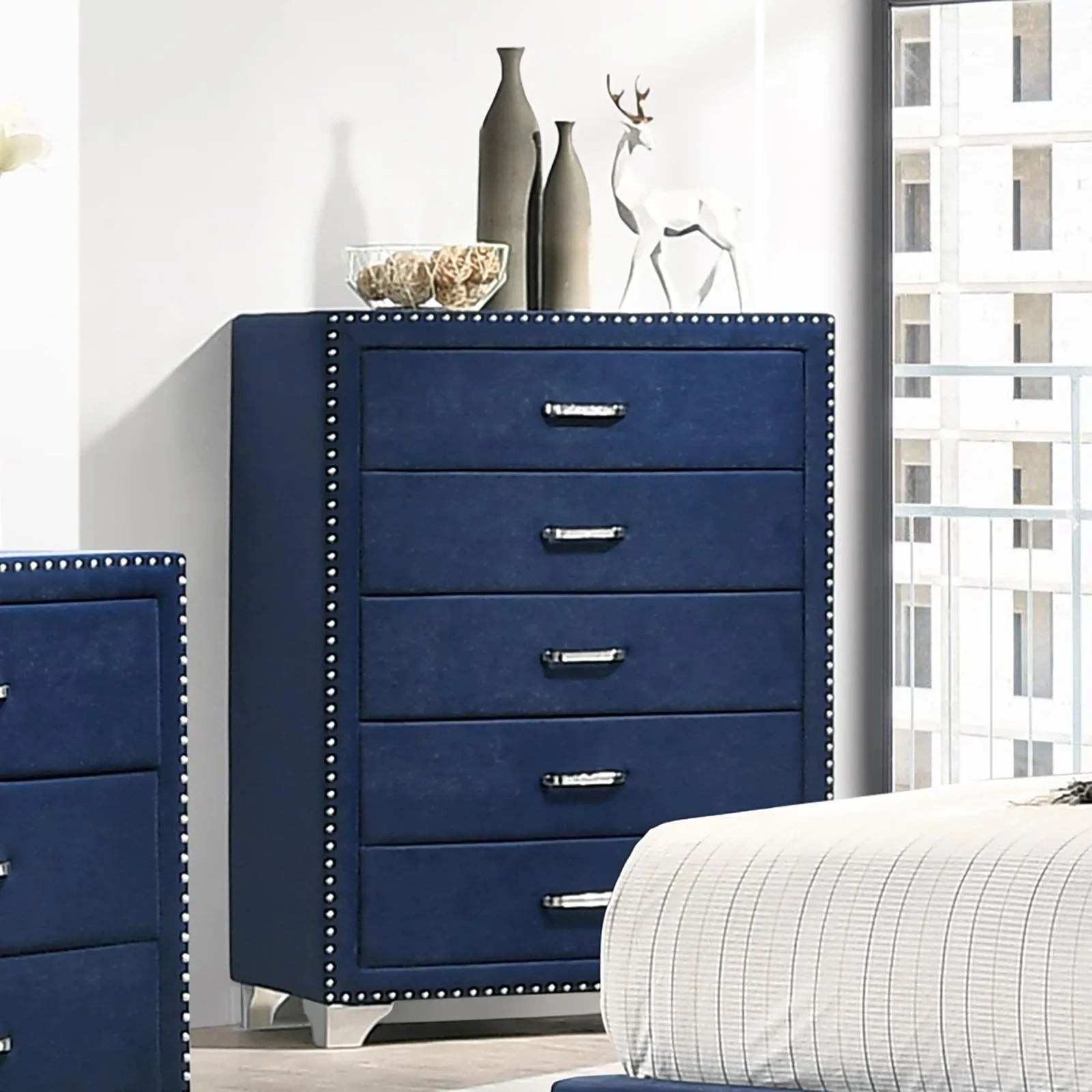 Melody 5-drawer Upholstered Chest Pacific Blue - Image 2