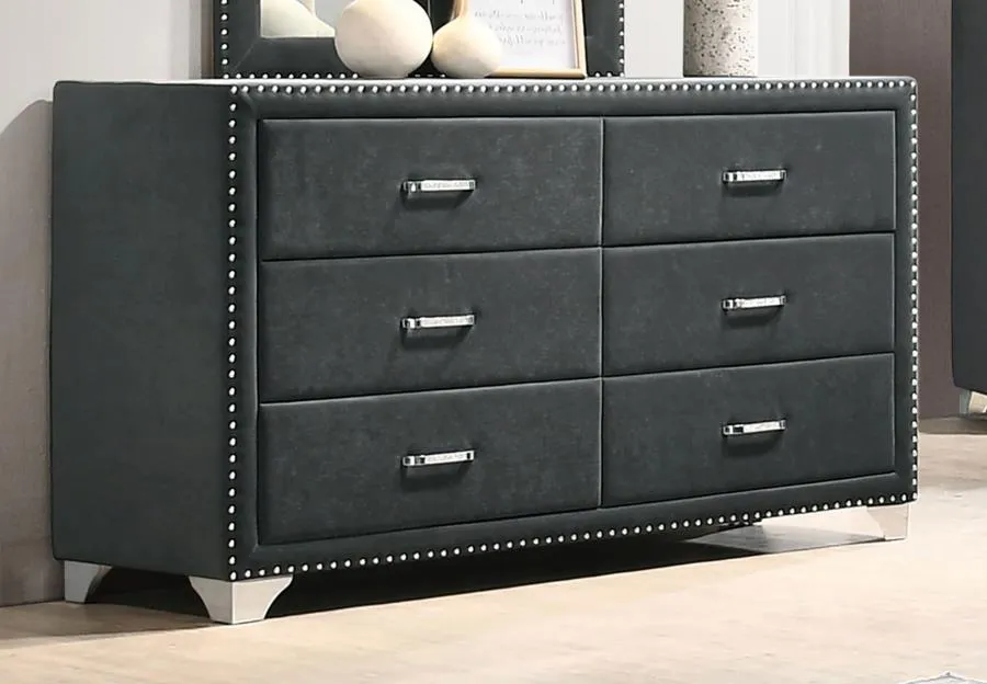 Melody Gray Upholstered 6-Drawer Dresser