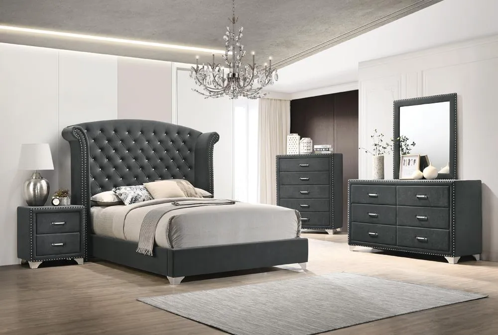 Melody Gray Upholstered 6-Drawer Dresser - Image 4