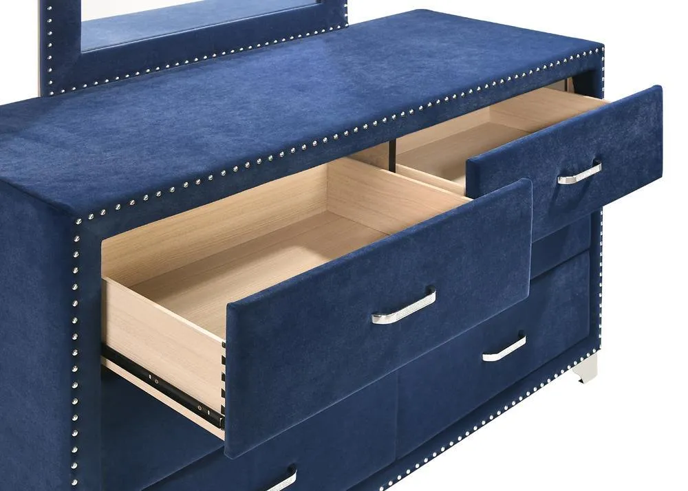Melody Pacific Blue Upholstered 6-Drawer Dresser - Image 3