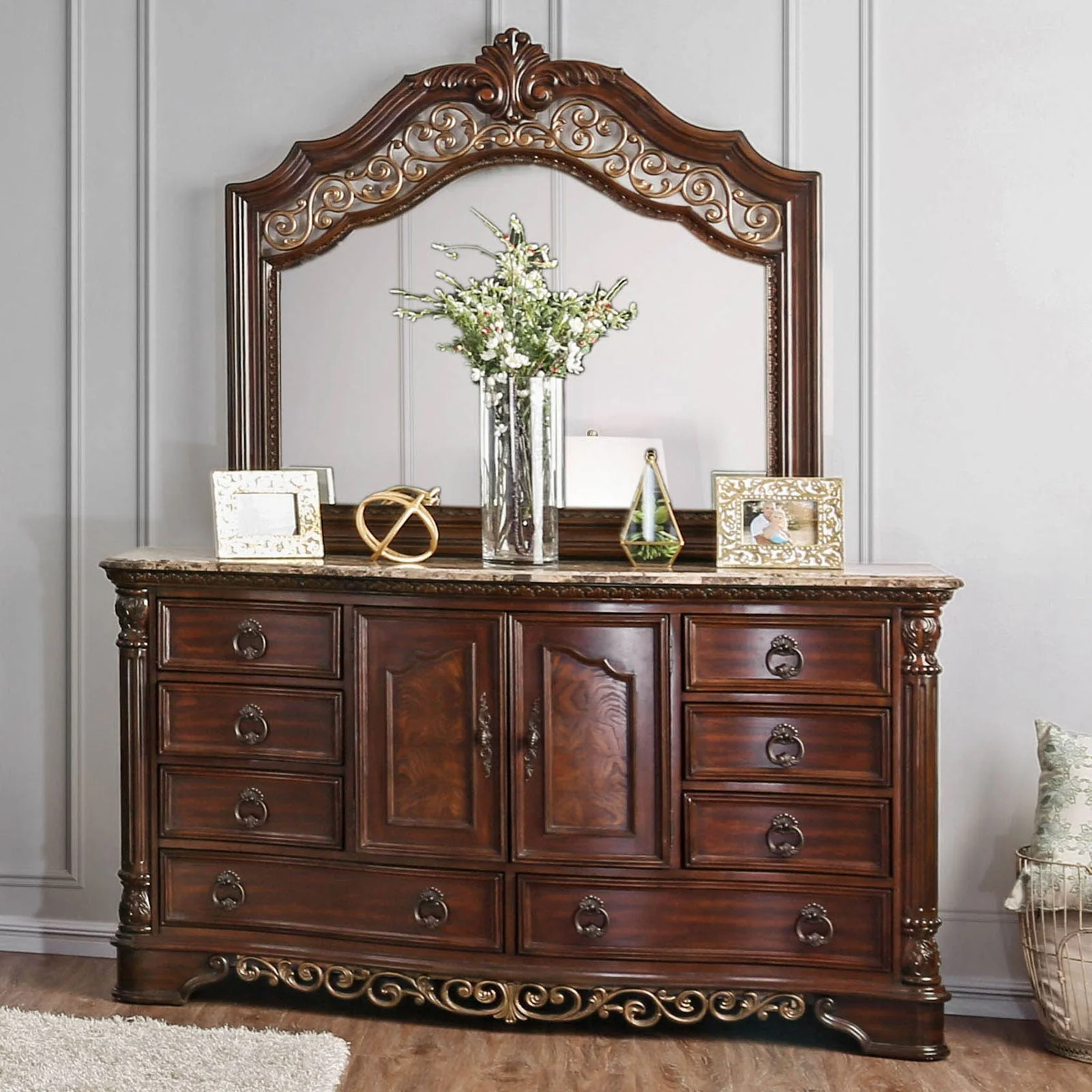 Menodora Brown Cherry 5-Piece Queen Bedroom Set - Image 9