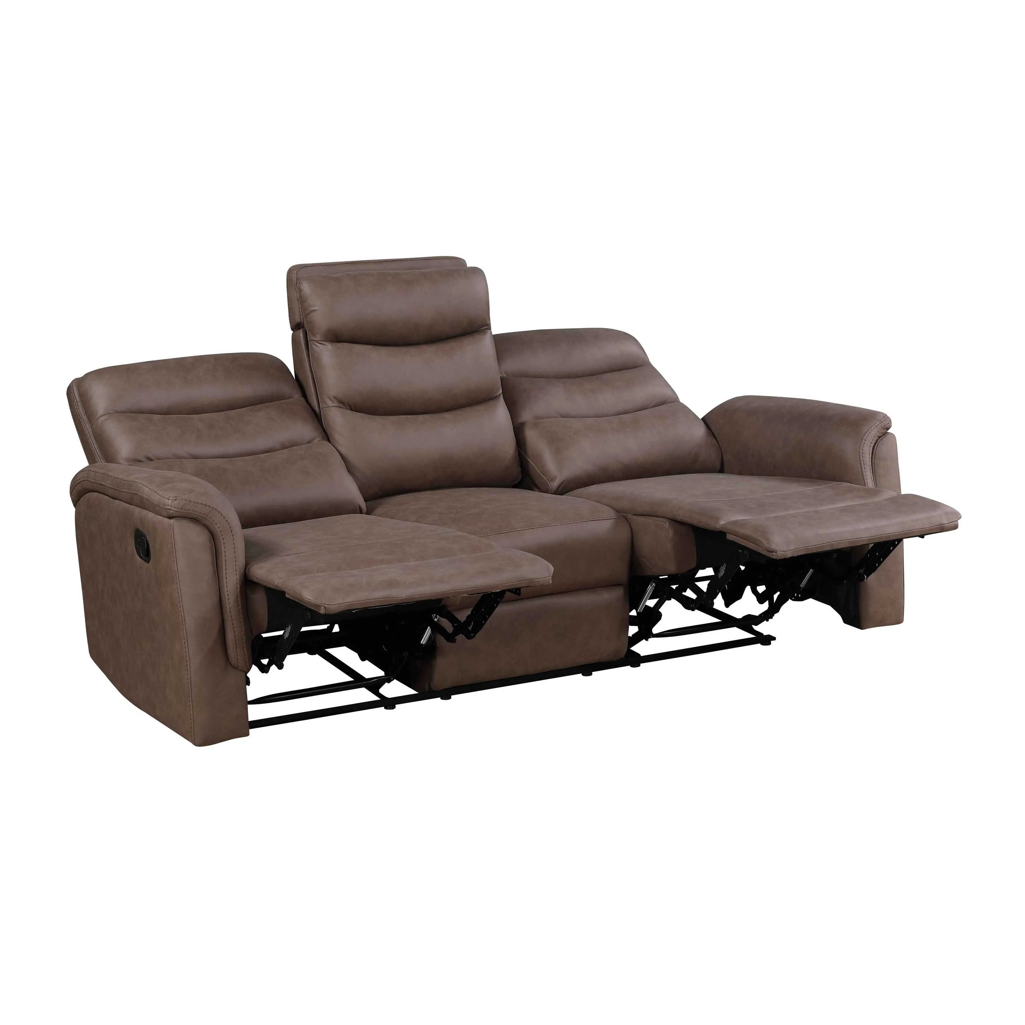 Metric Brown Double Reclining Sofa with Drop-down Cup Holders - Image 4