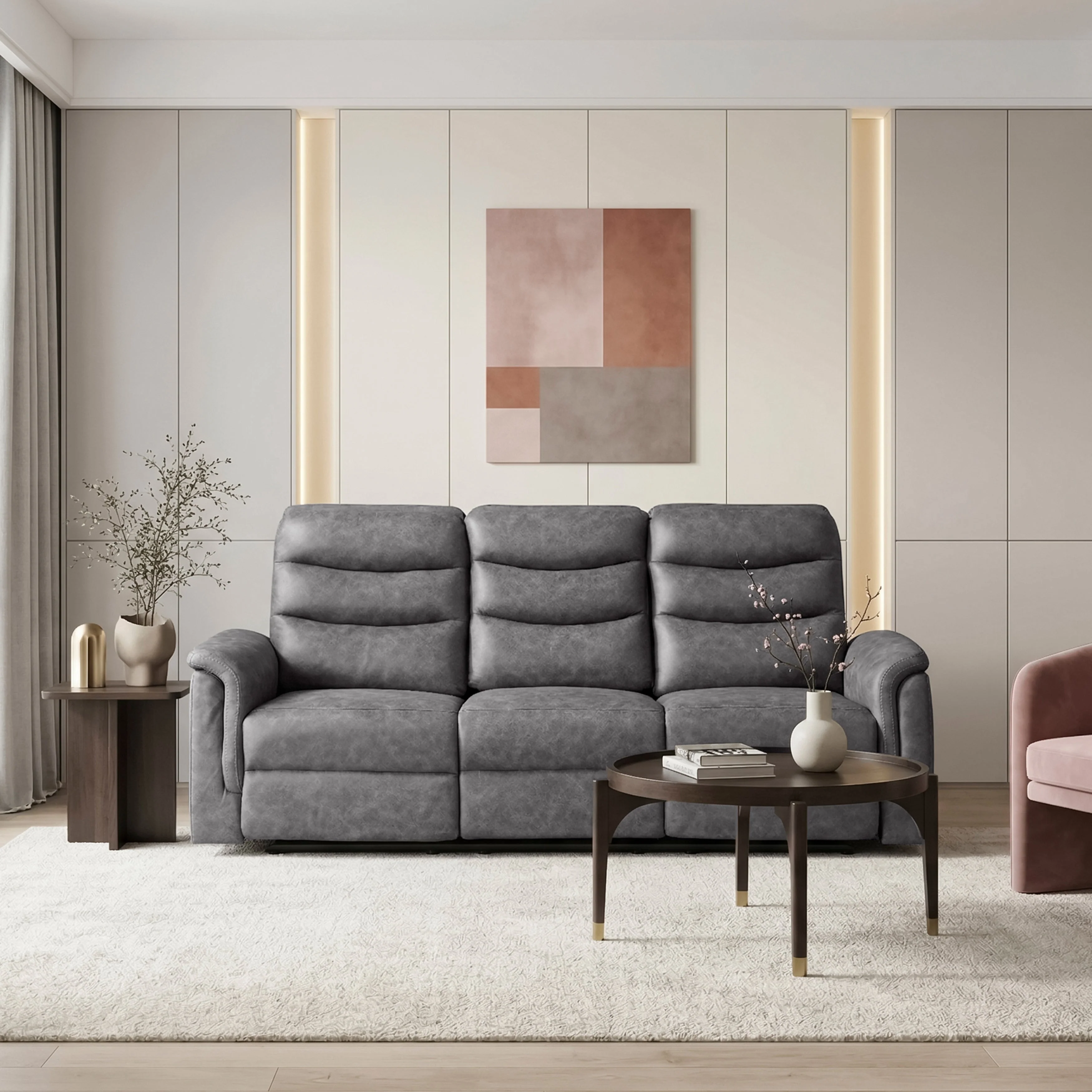 Metric Gray Double Reclining Sofa with Drop-down Cup Holders - Image 12