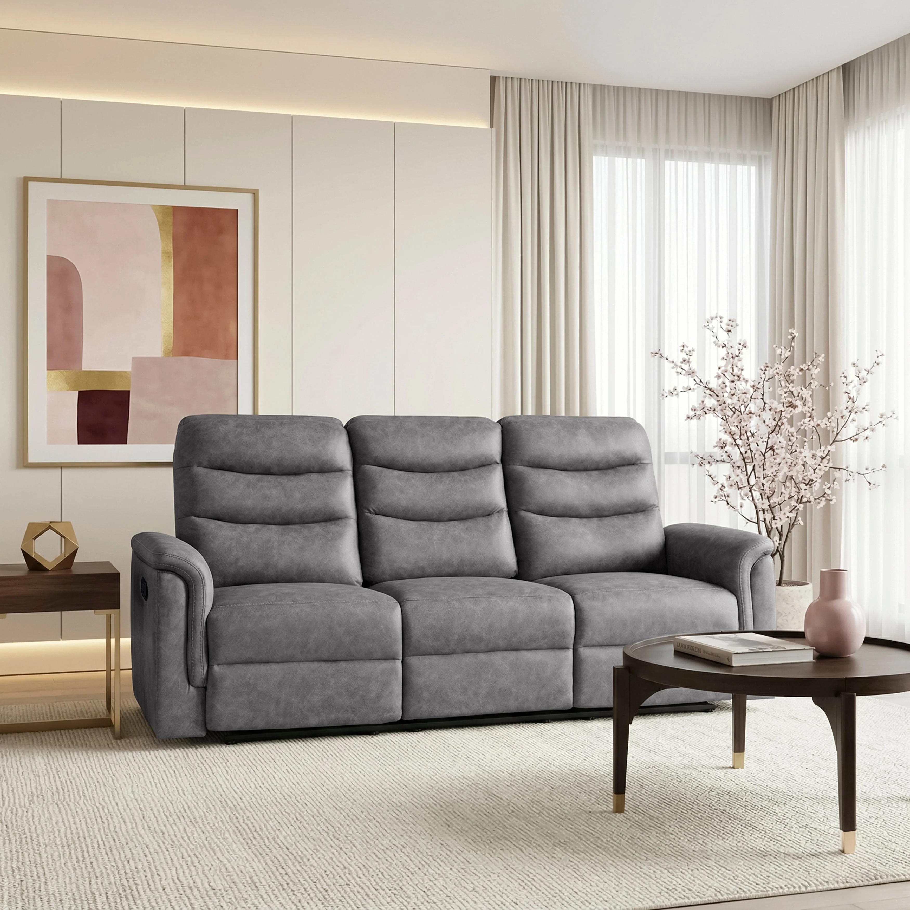 Metric Gray Double Reclining Sofa with Drop-down Cup Holders - Image 13