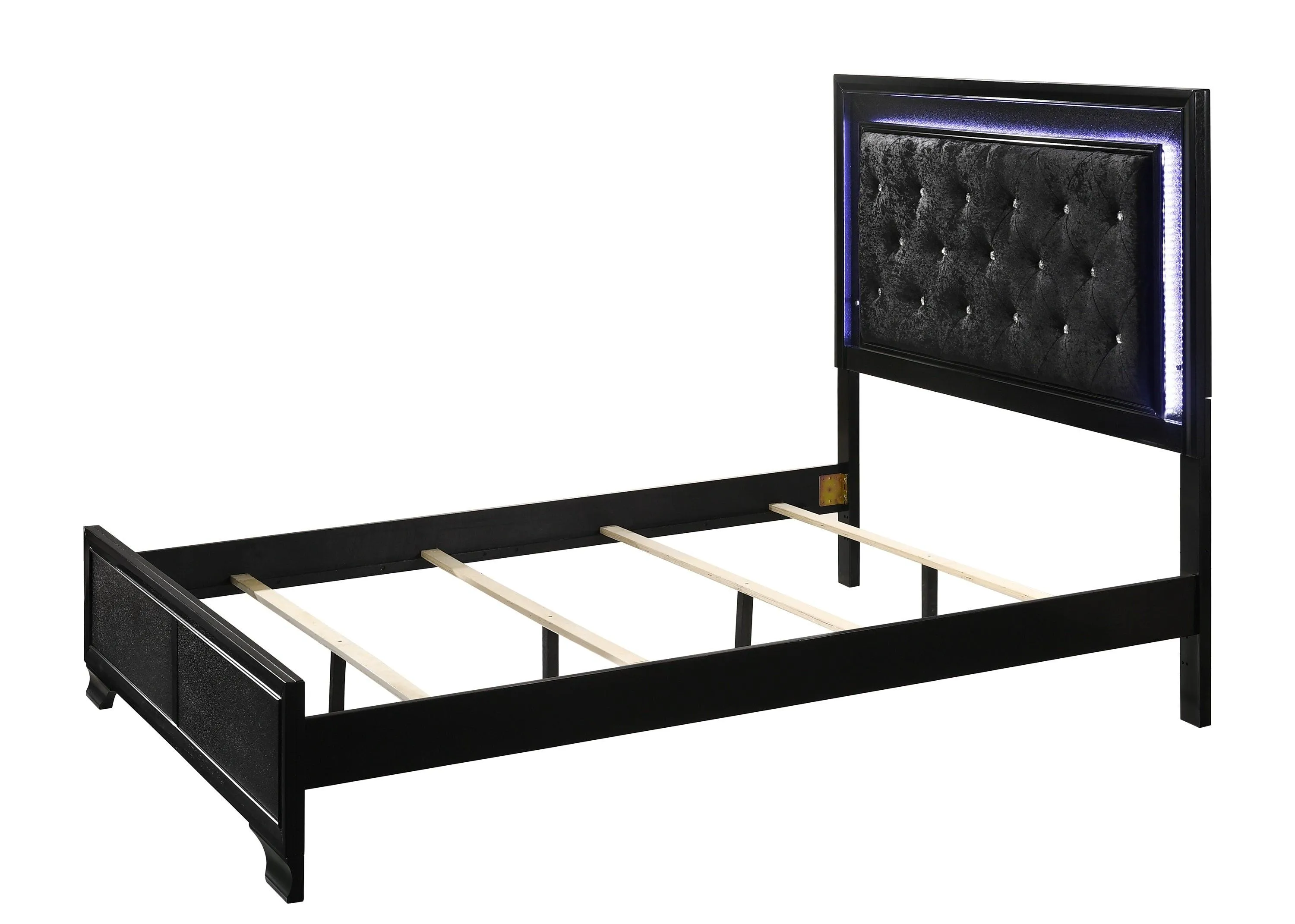 Micah Black Queen LED Upholstered Panel Bed - Image 3
