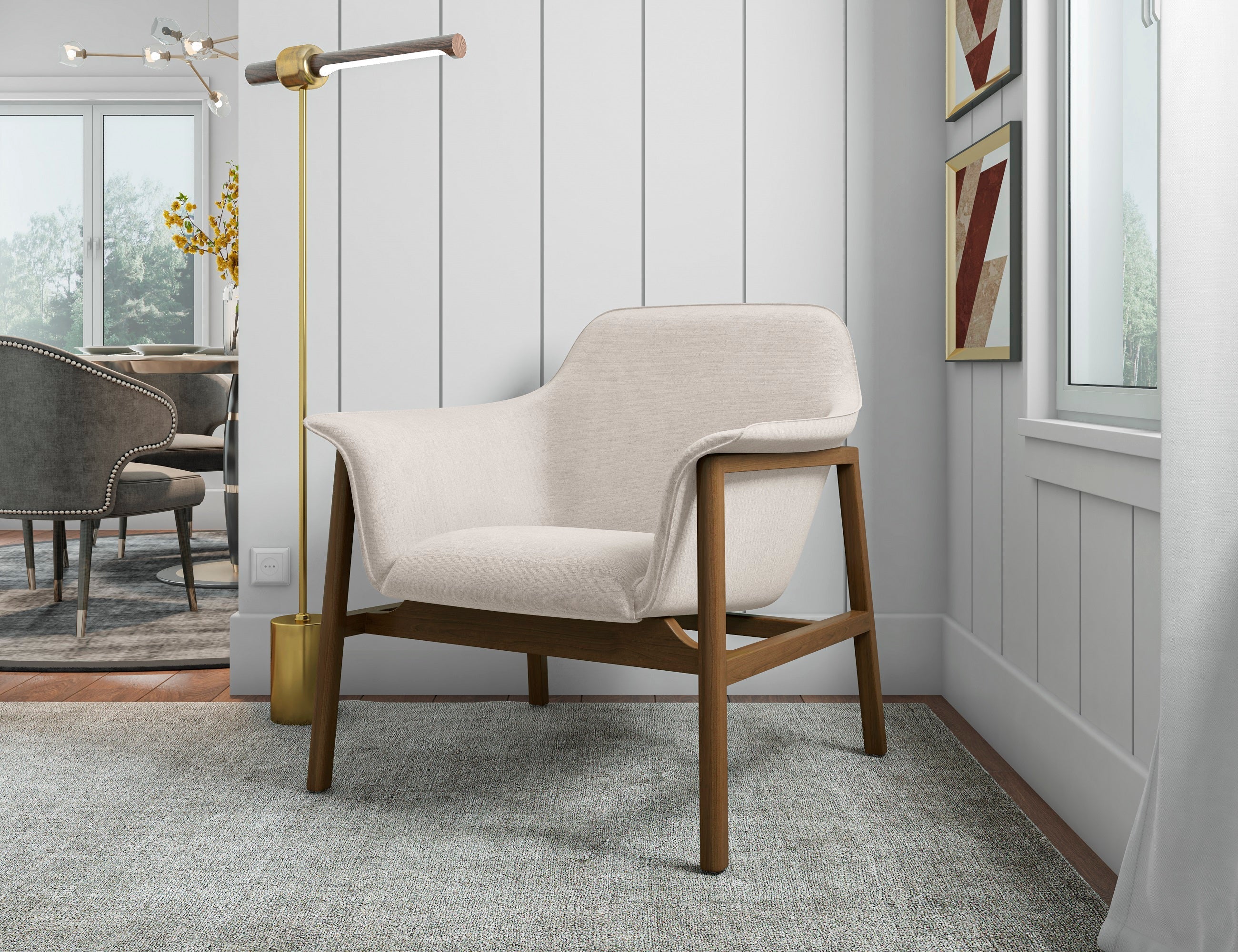 Miller Accent Chair in Cream and Walnut - Image 2