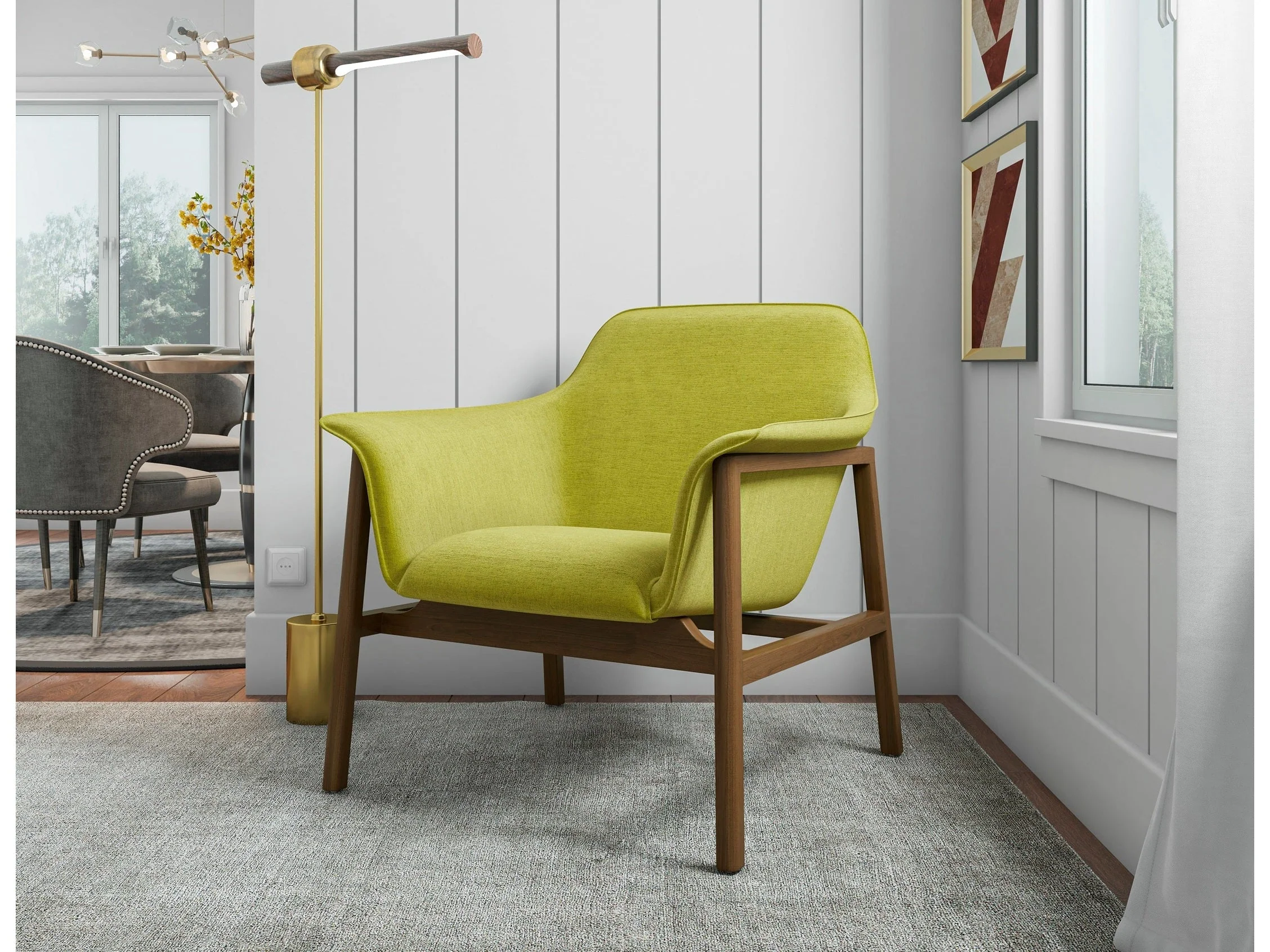 Miller Accent Chair in Green and Walnut (set of 2)