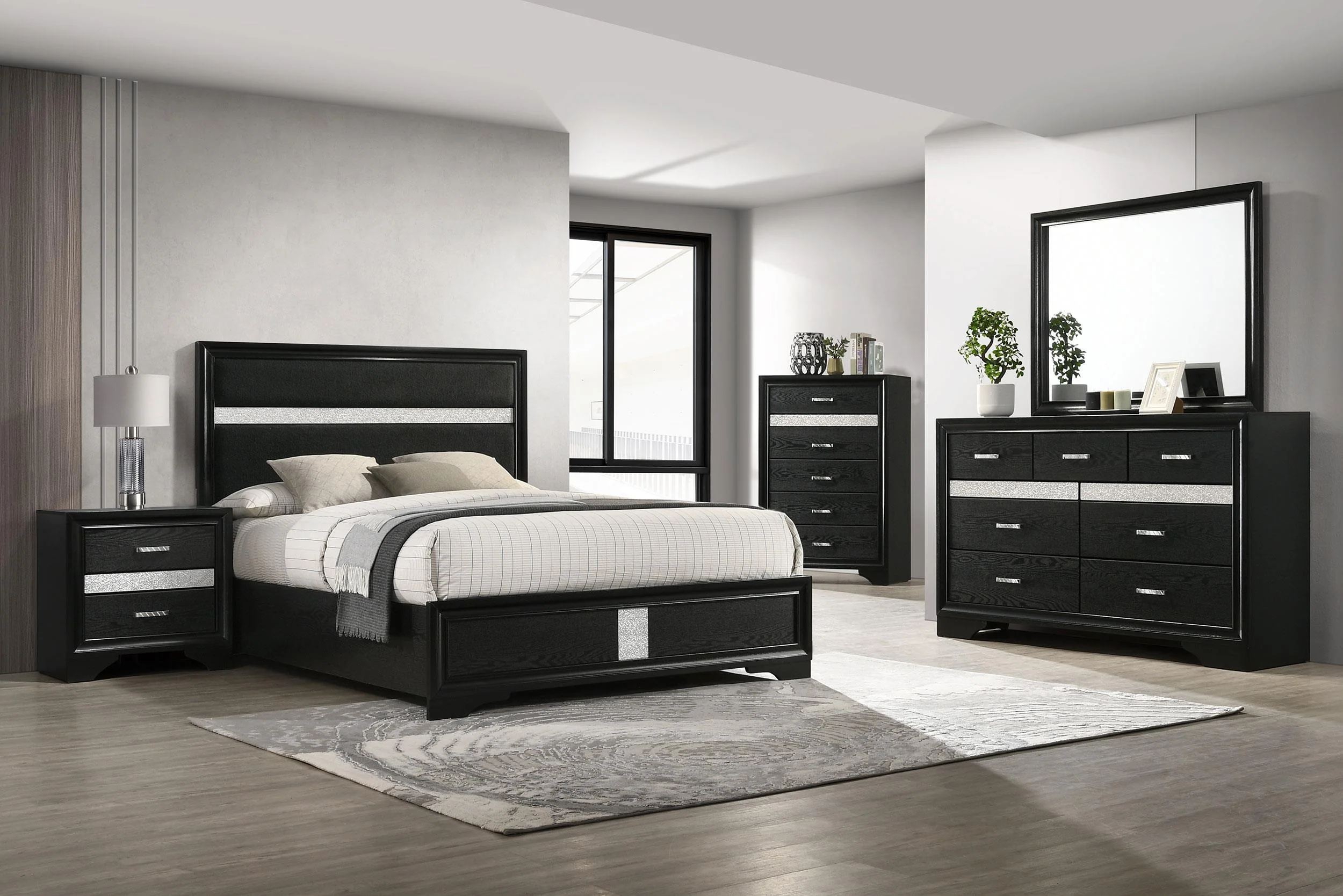 Miranda Black 55-inch Upholstered Eastern King Panel Bed - Image 6