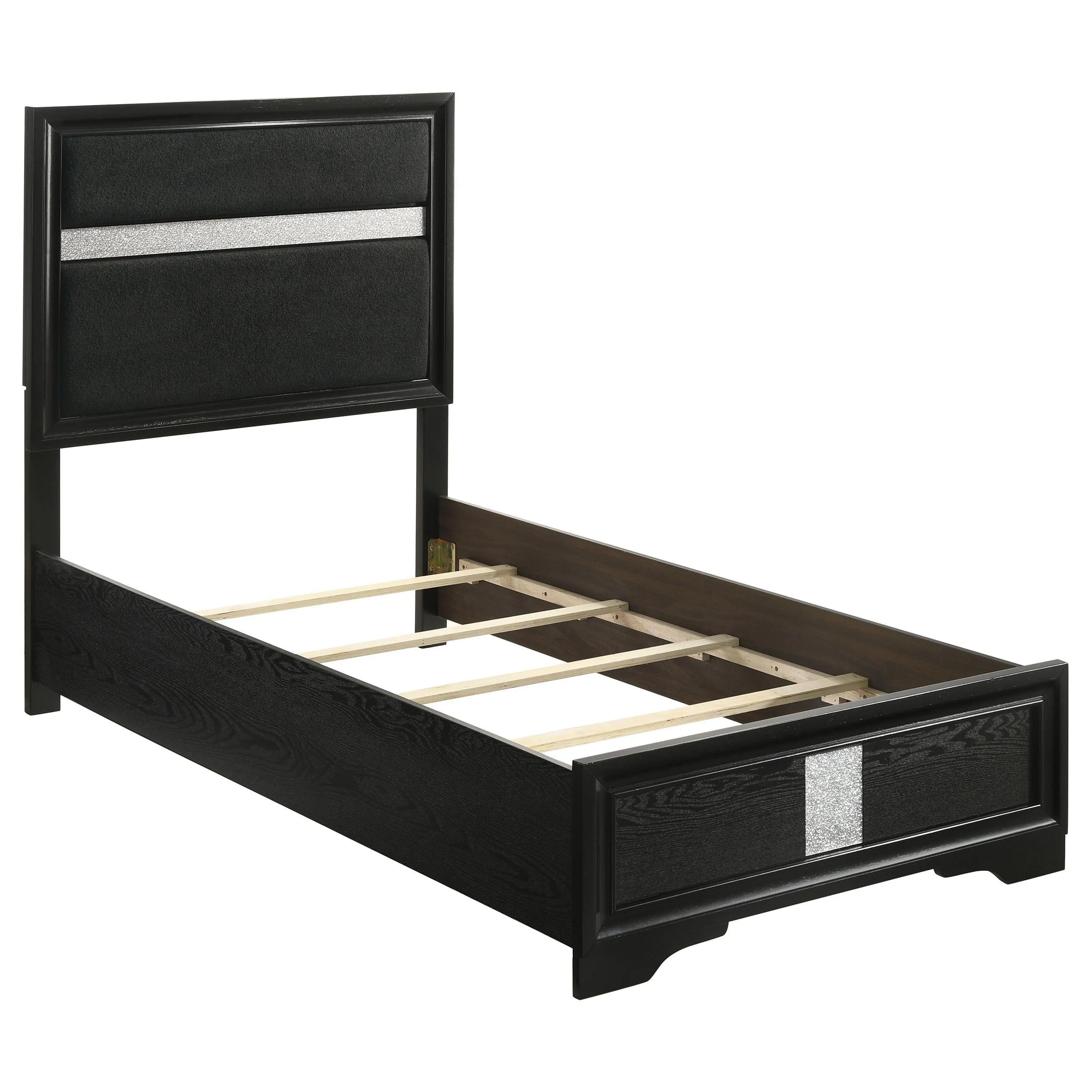 Miranda Black 55-inch Upholstered Twin Panel Bed - Image 3