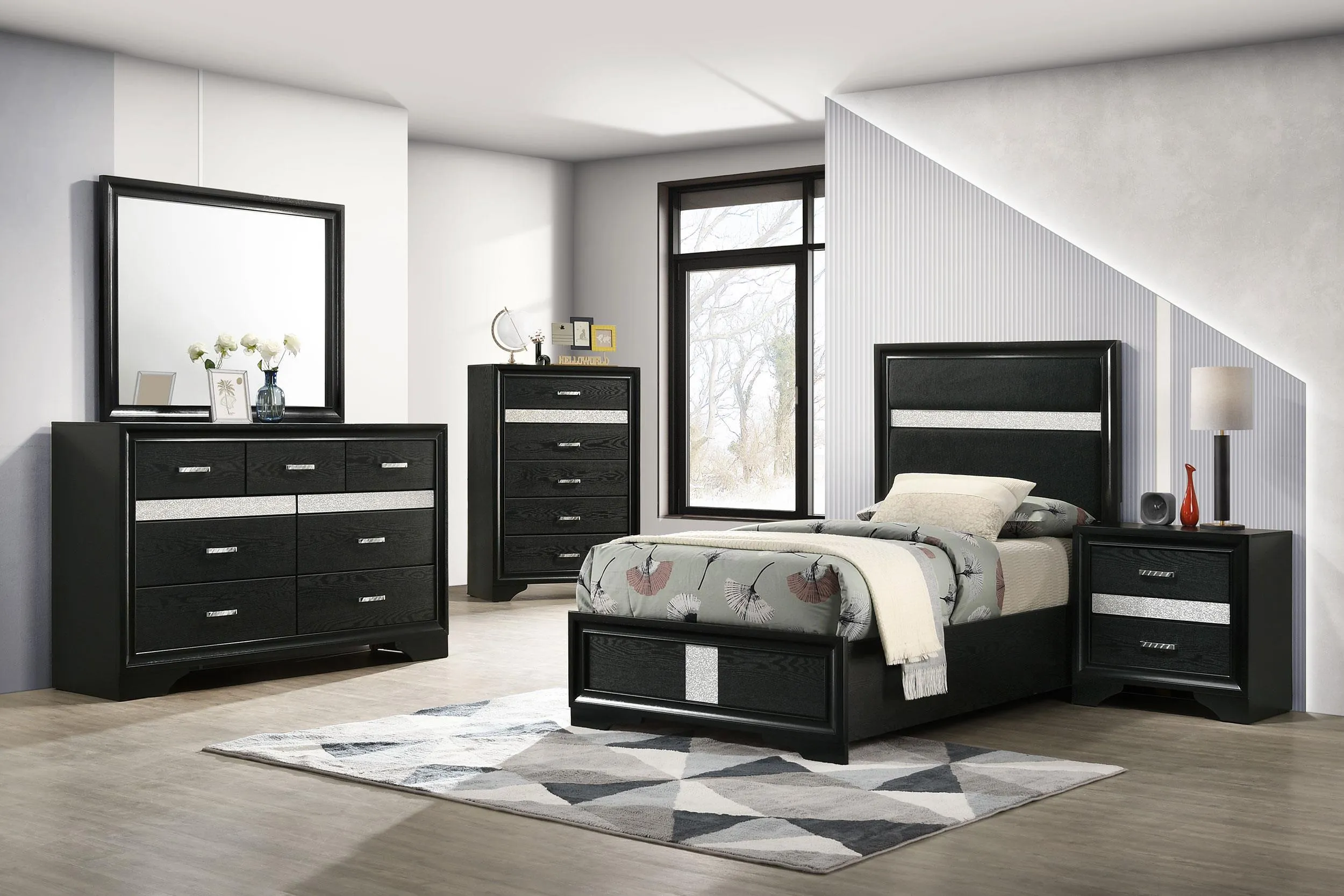 Miranda Black 55-inch Upholstered Twin Panel Bed - Image 6