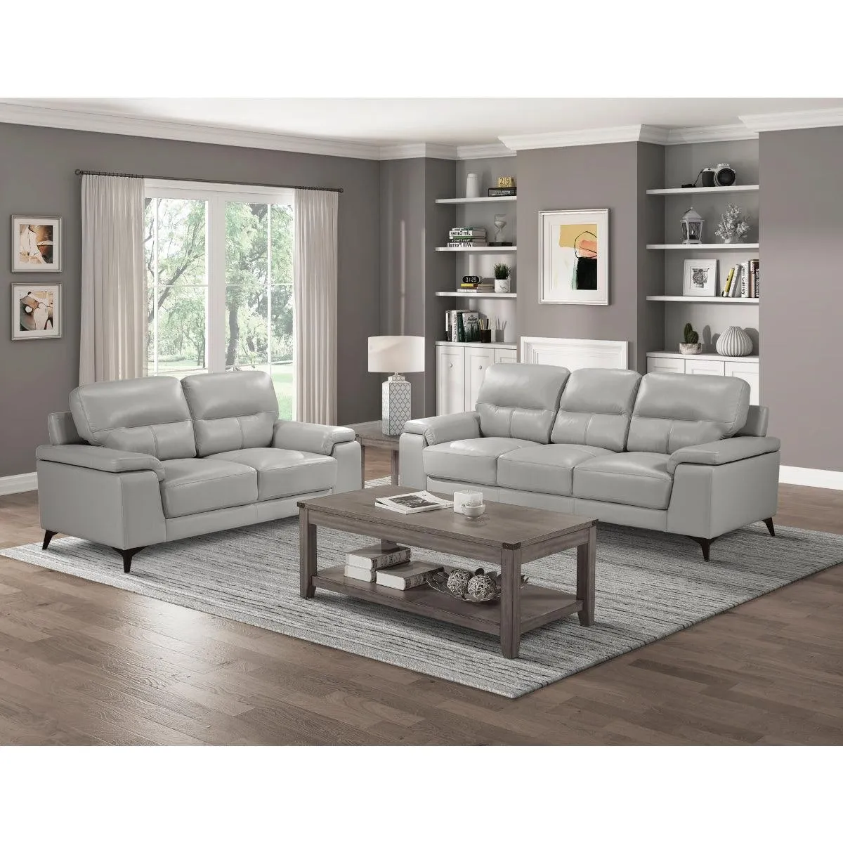 Mischa Silver Grain Top Grain Leather Sofa - Image 2