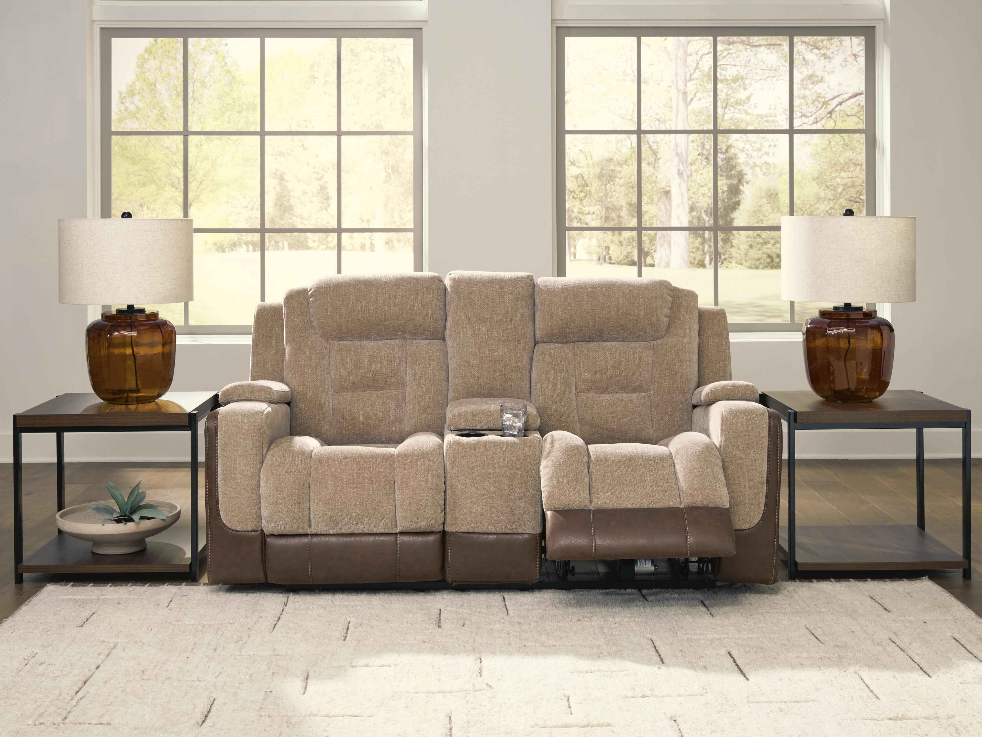 Mixed Motion Brownstone Power Reclining Loveseat with Console