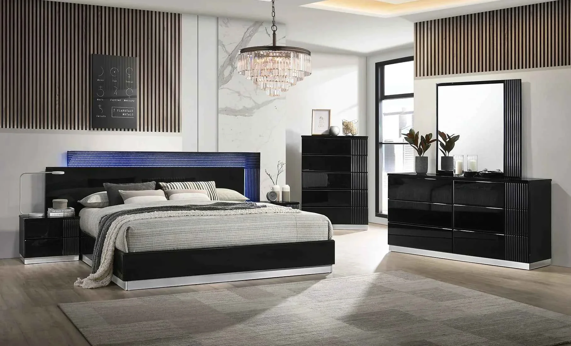 Modena Black LED Italian Bedroom Set