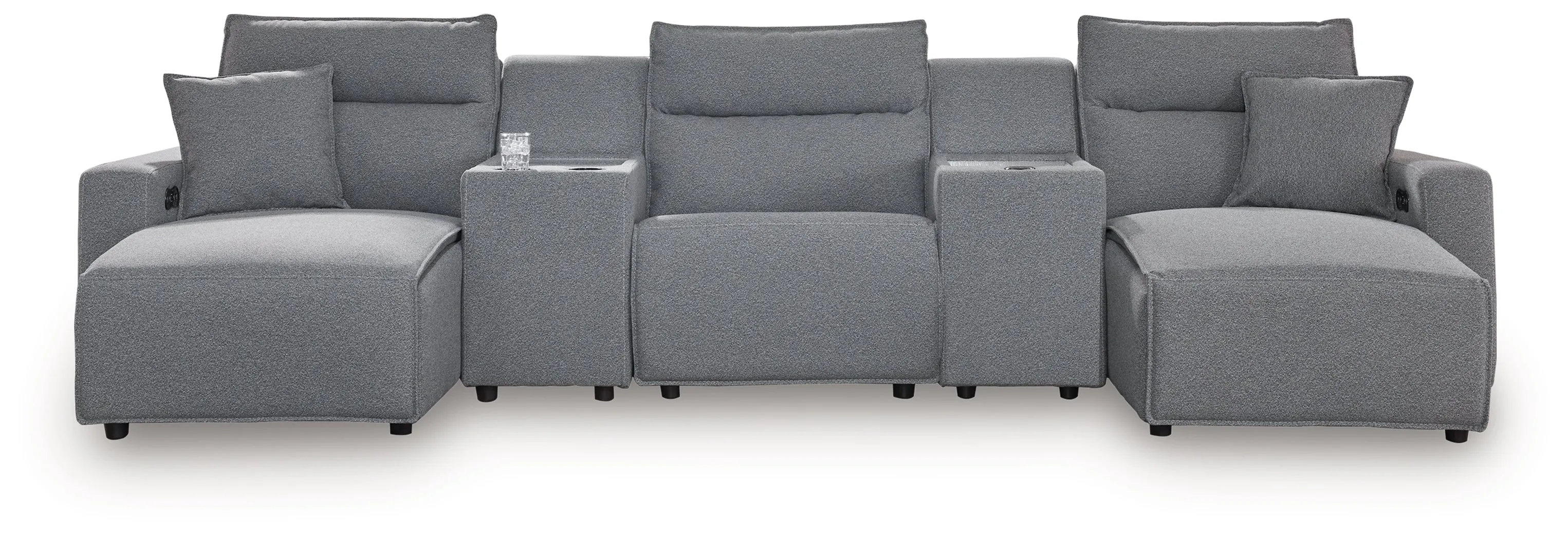 Modmax II Salt and Pepper 5-Piece Double Chaise Power Reclining Modular Sectional with 2 Consoles