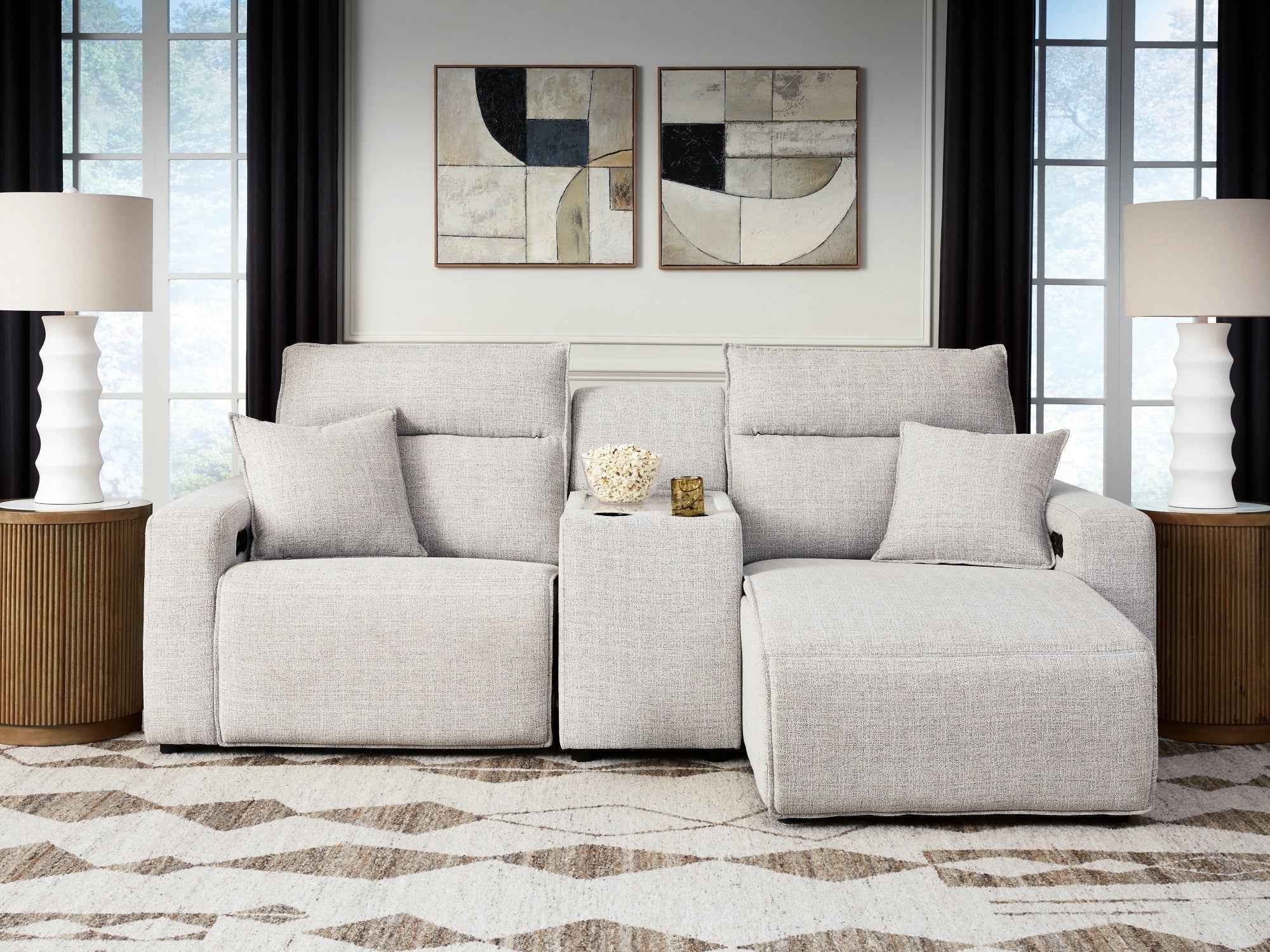ModMax II Stone 3-Piece Power Reclining Sectional with Chaise and Console