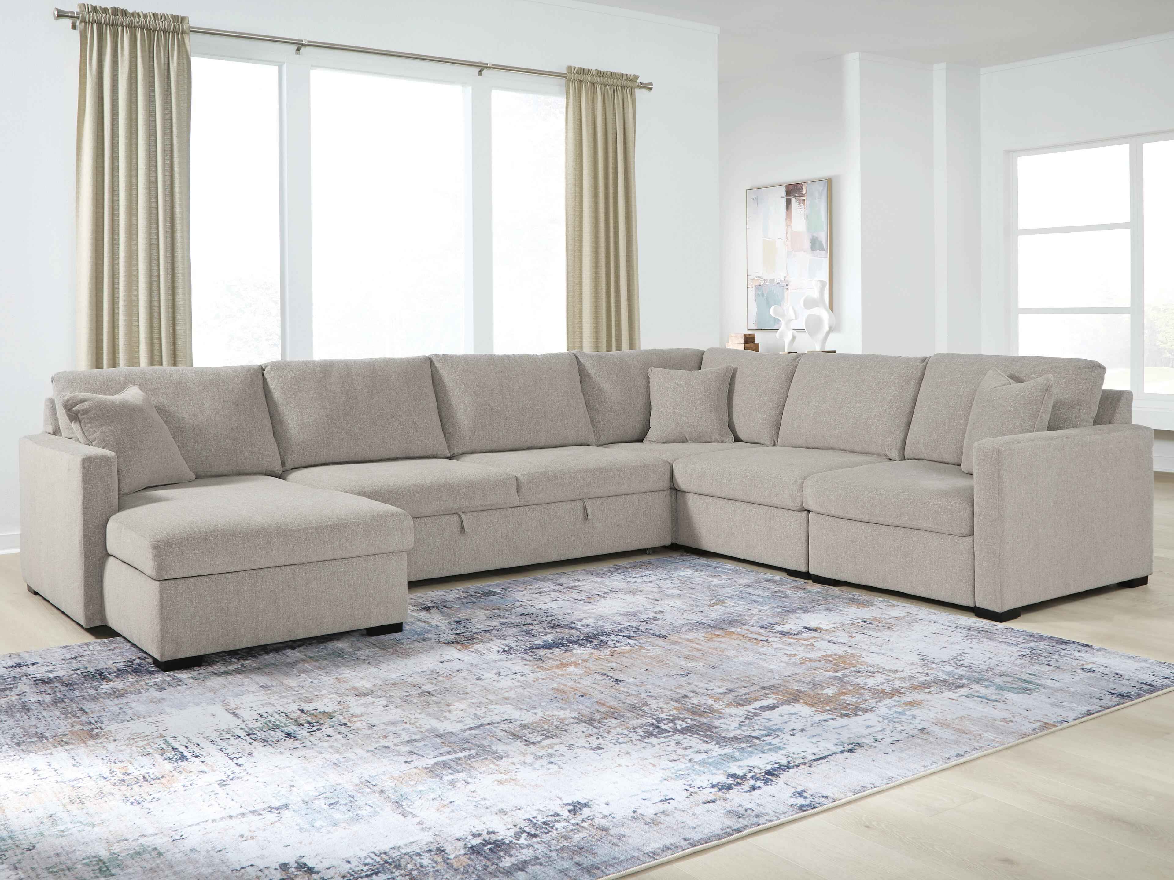 ModMax Luxe Flint 5-Piece Sectional with Chaise and Pop Up Sleeper