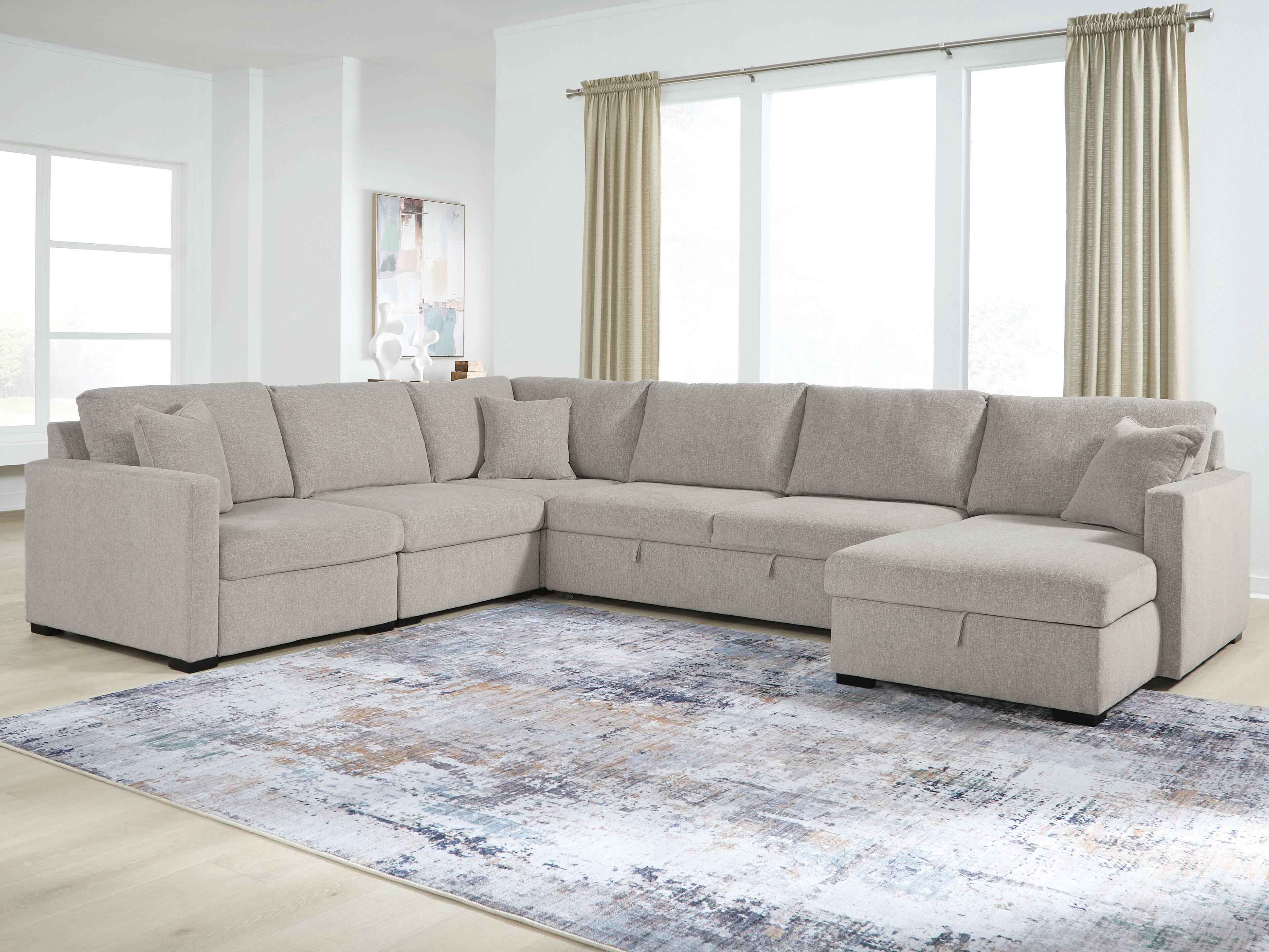 ModMax Luxe Flint 5-Piece Sectional with Storage Chaise and Pop Up Sleeper