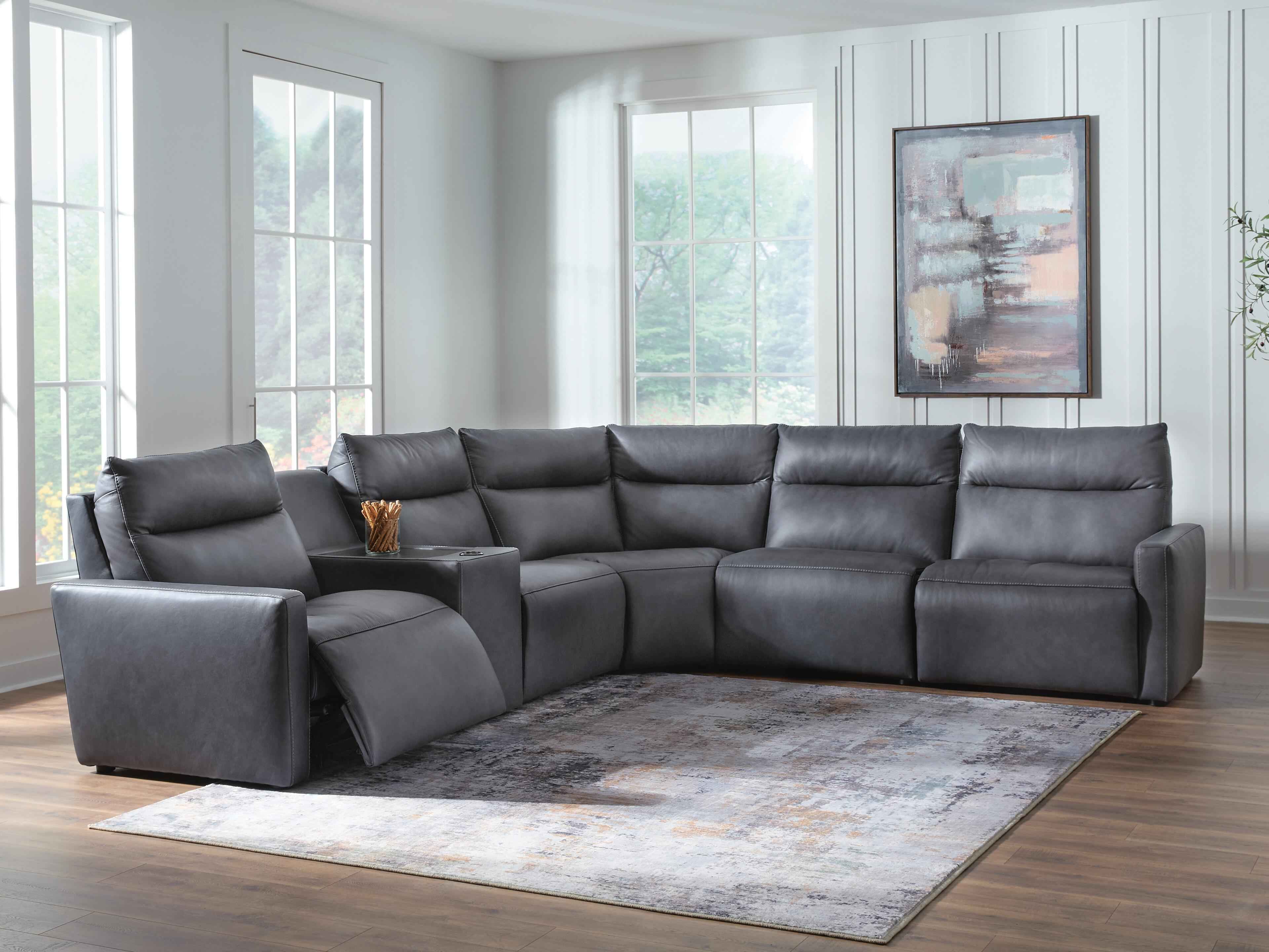 ModZ Blue 6-Piece Power Reclining Sectional with Audio Console