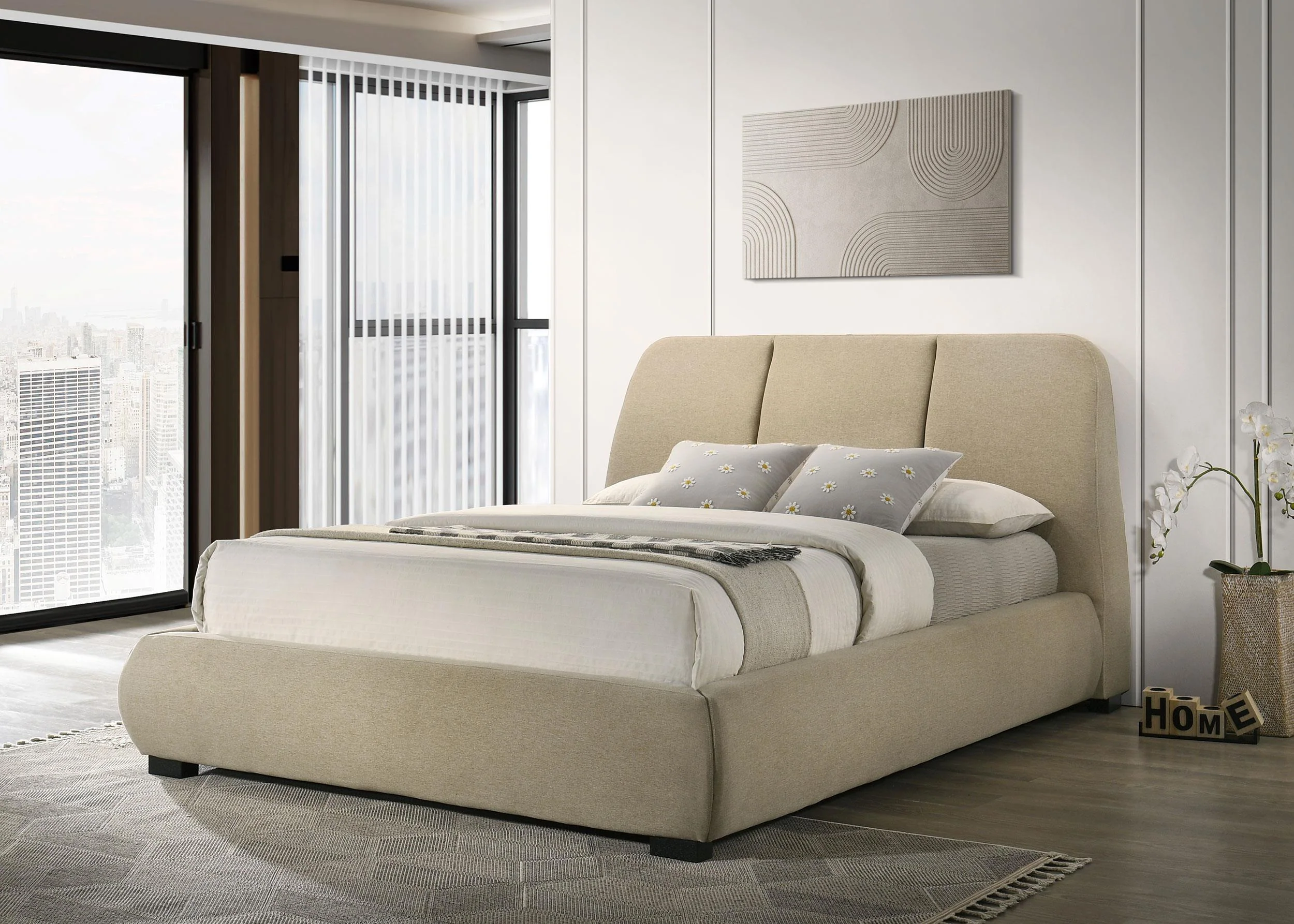Mokena Brown Upholstered California King Platform Bed