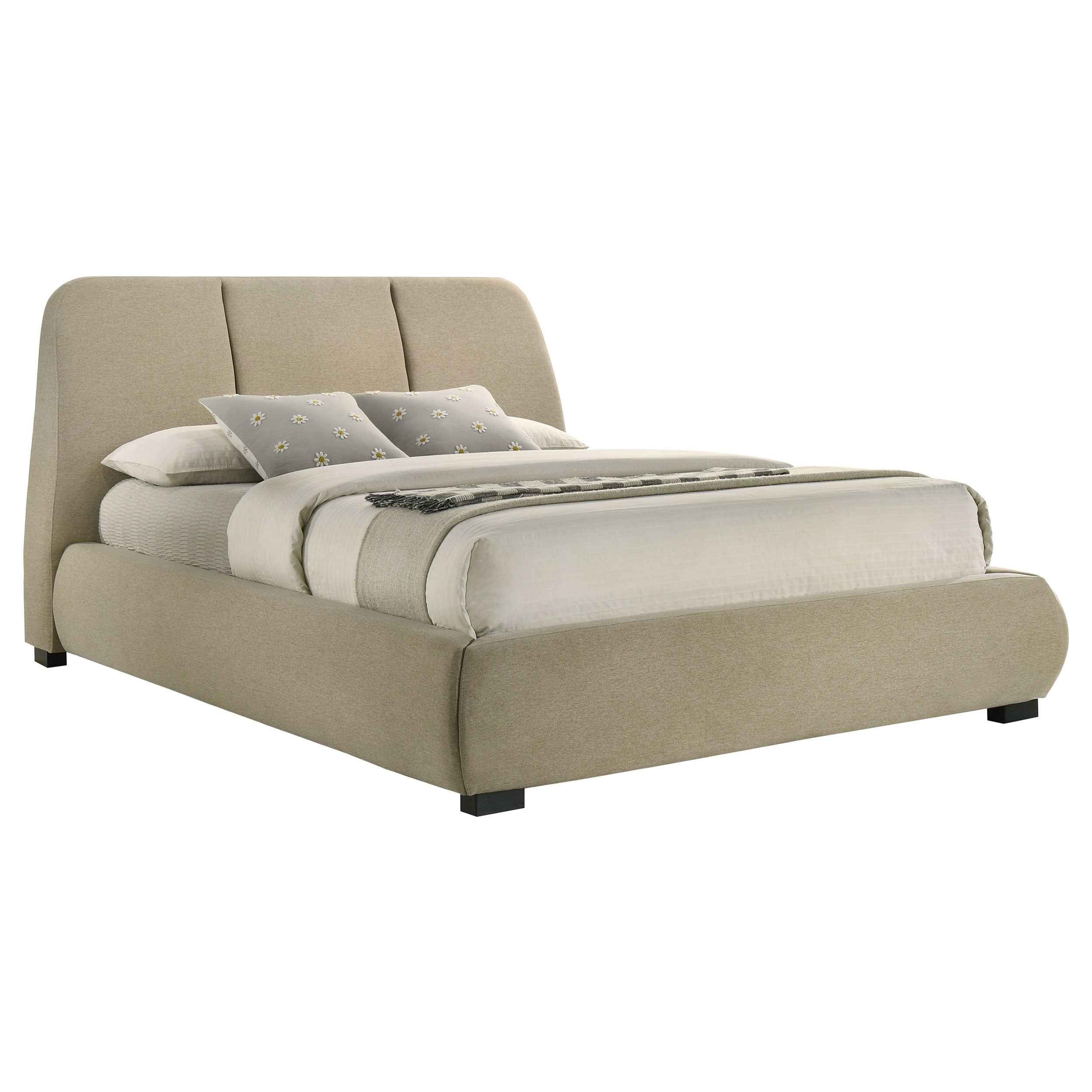 Mokena Light Brown 46-inch Upholstered Queen Platform Bed - Image 3