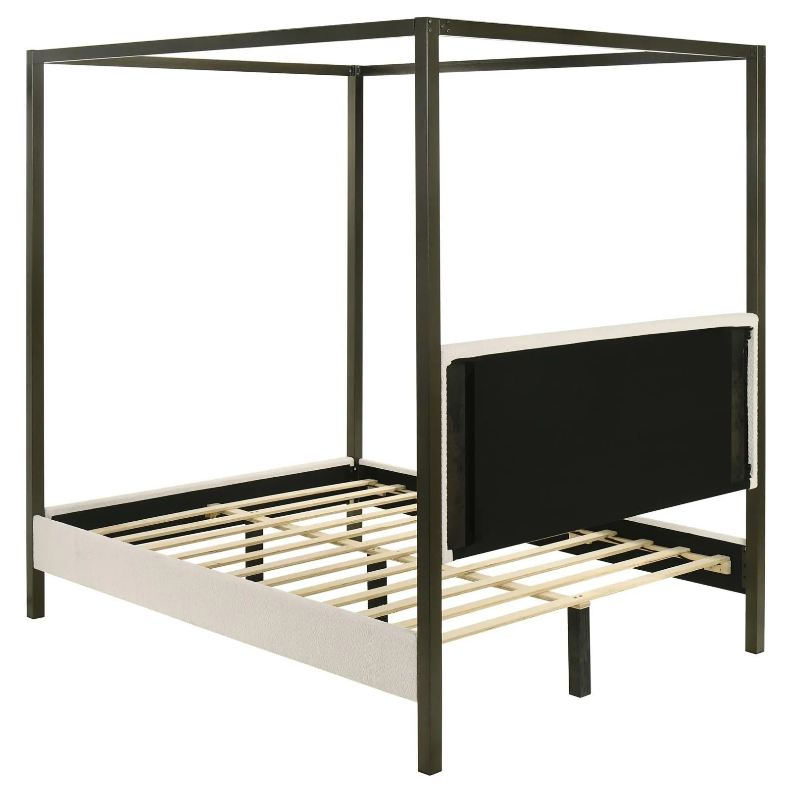 Monroe Vanilla and Black Upholstered Eastern King Canopy Platform Bed - Image 4