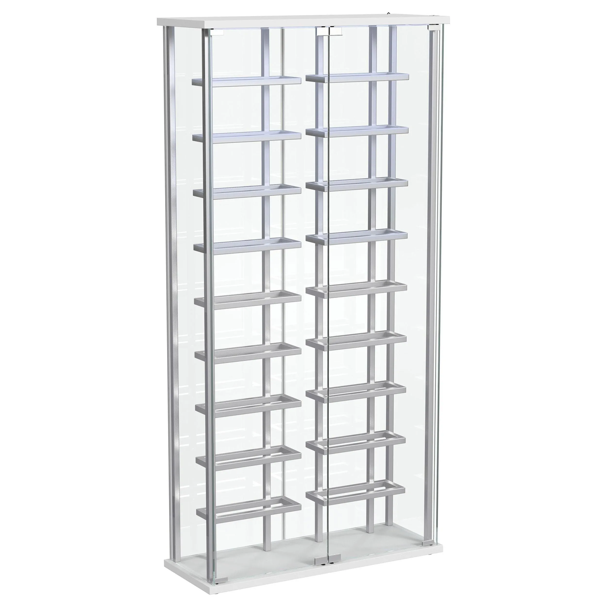 Montara Chrome Tempered Glass Wine Storage Display Curio Cabinet with LED Lighting - Image 3