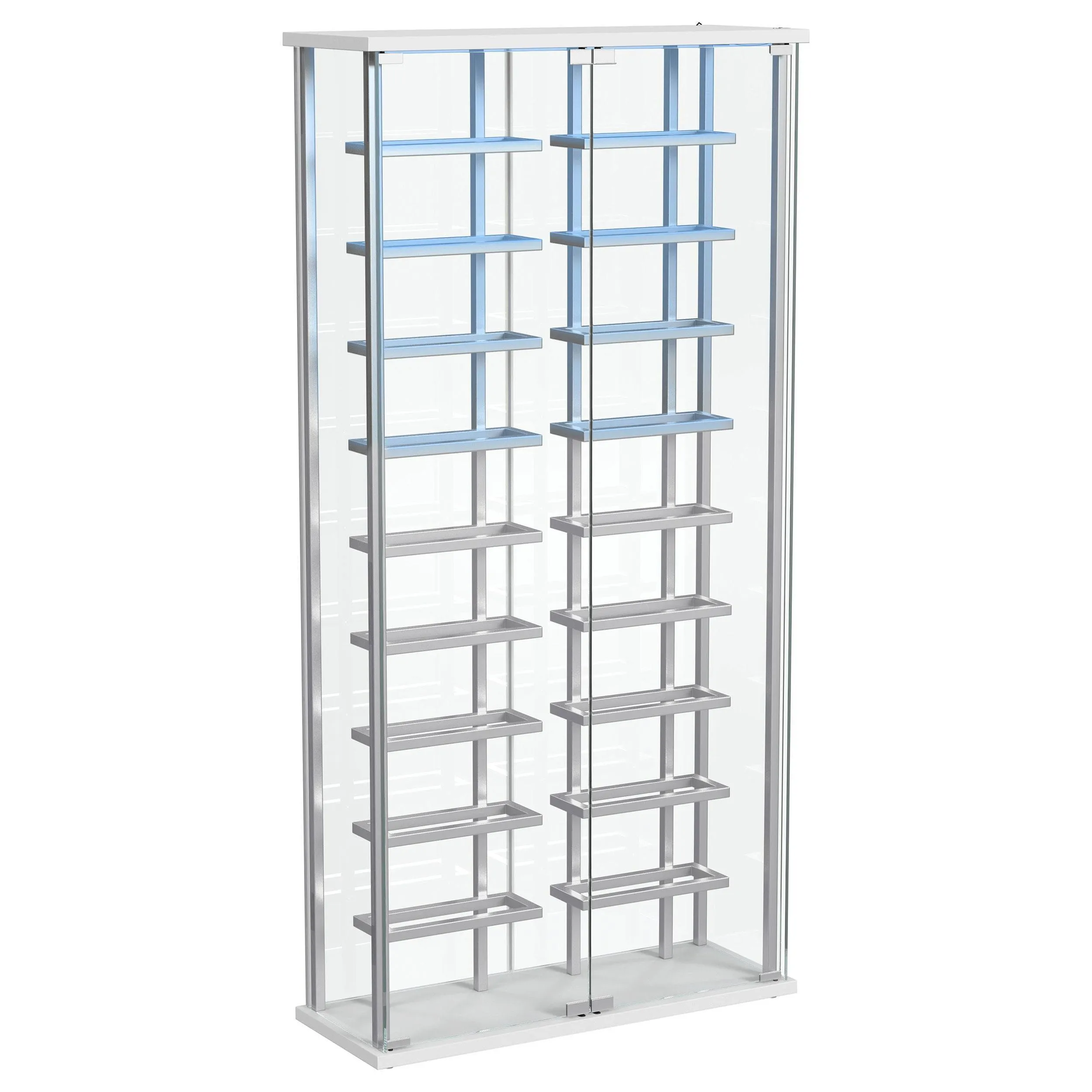 Montara Chrome Tempered Glass Wine Storage Display Curio Cabinet with LED Lighting - Image 9