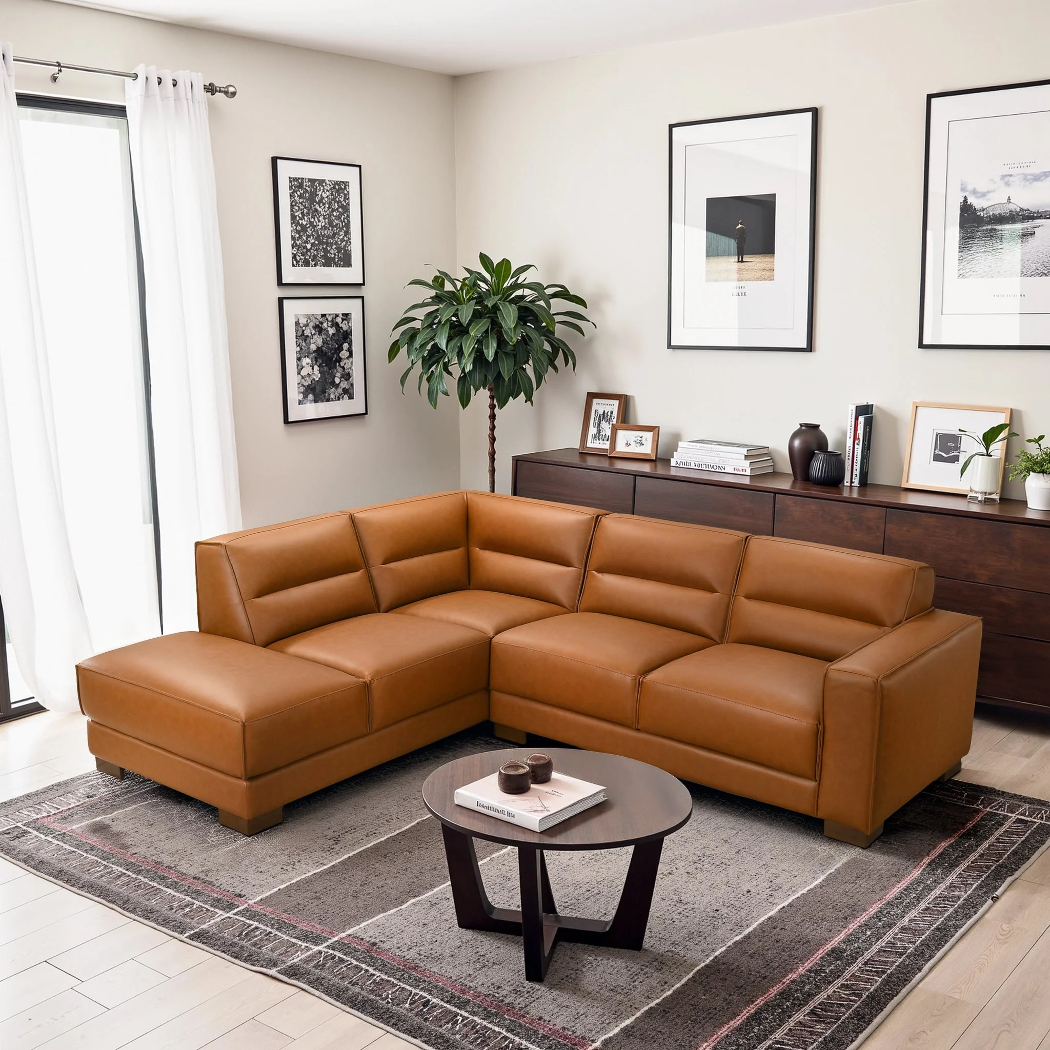 Muncie L-Shaped Sofa with Plush Cushions & Walnut Wood Legs - Image 5