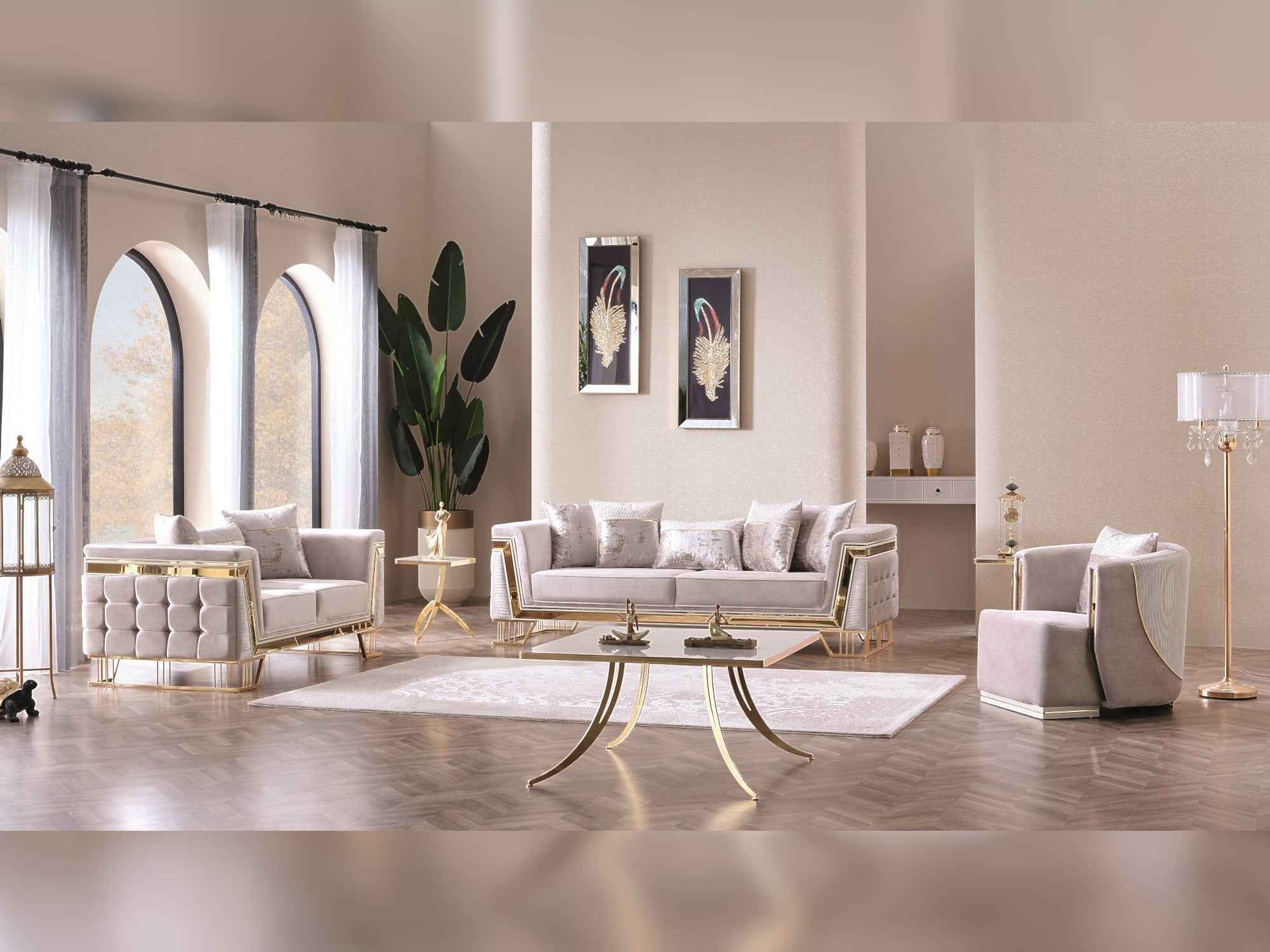 Munich Cream 3-pieces (Sofa & Loveseat & Chair) Living Room Set