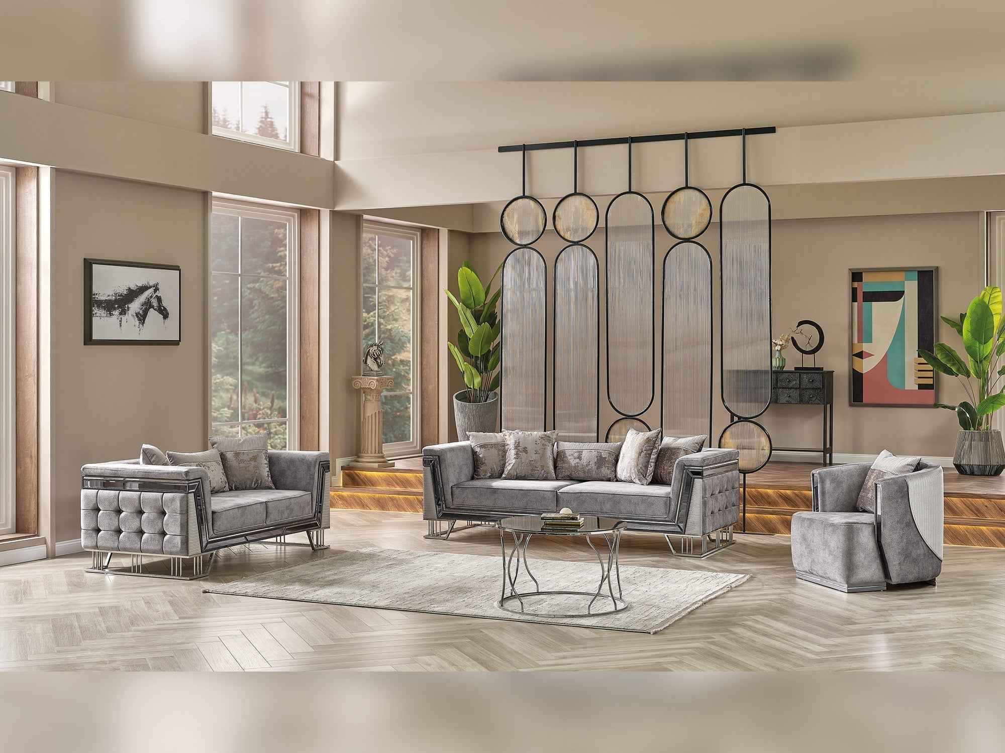 Munich Grey 3-pieces (Sofa & Loveseat & Chair) Living Room Set