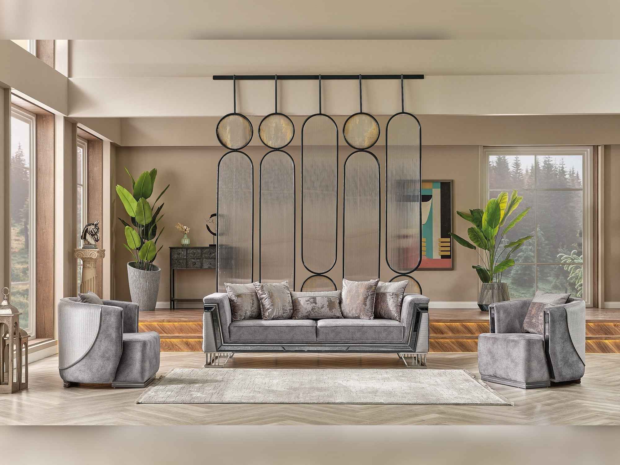 Munich Grey 3-pieces (Sofa & Loveseat & Chair) Living Room Set - Image 2
