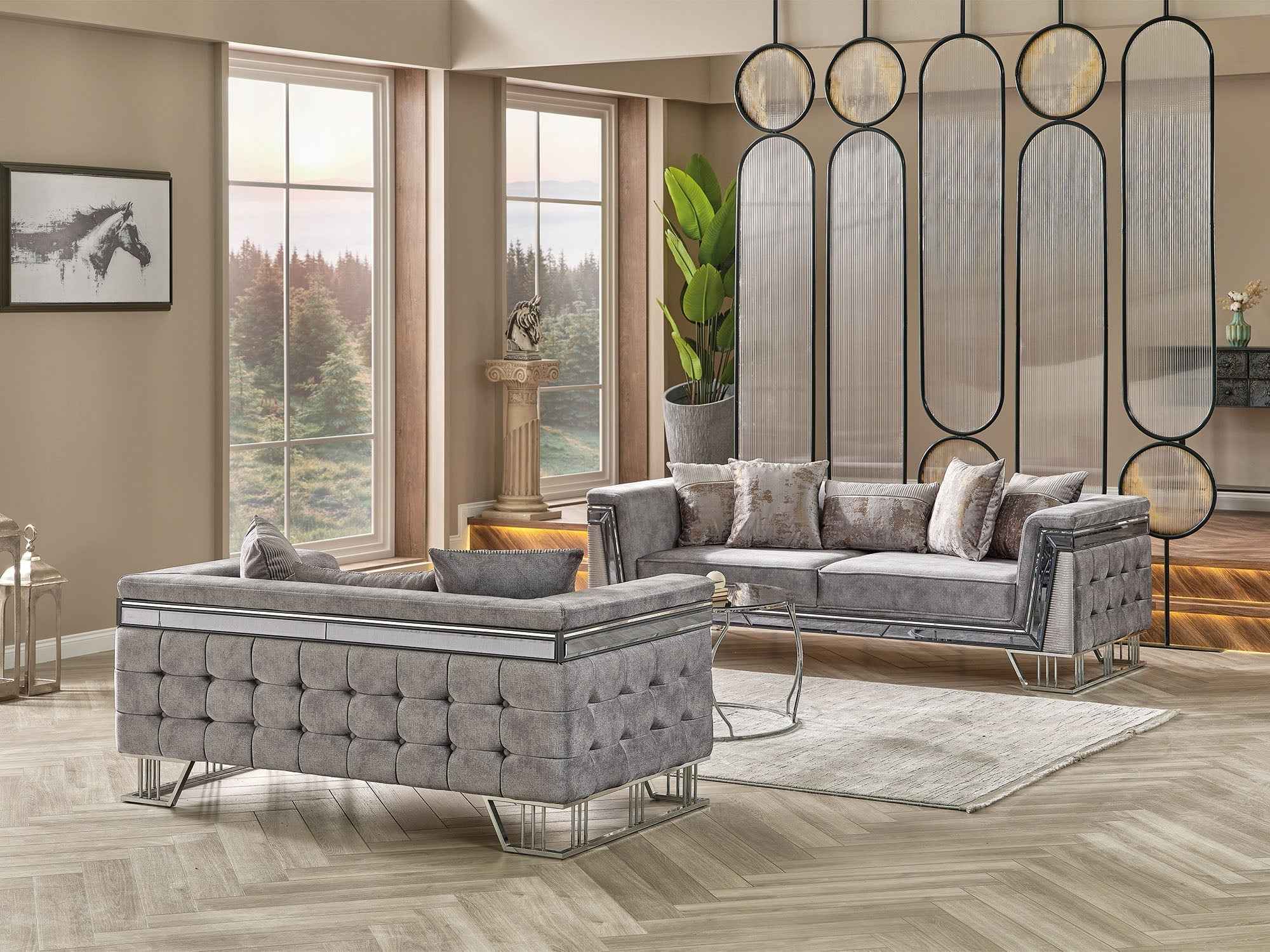 Munich Grey 3-pieces (Sofa & Loveseat & Chair) Living Room Set - Image 4