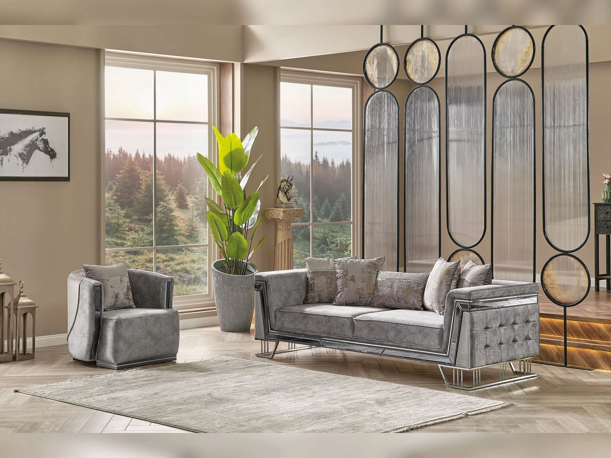 Munich Grey 3-pieces (Sofa & Loveseat & Chair) Living Room Set - Image 5