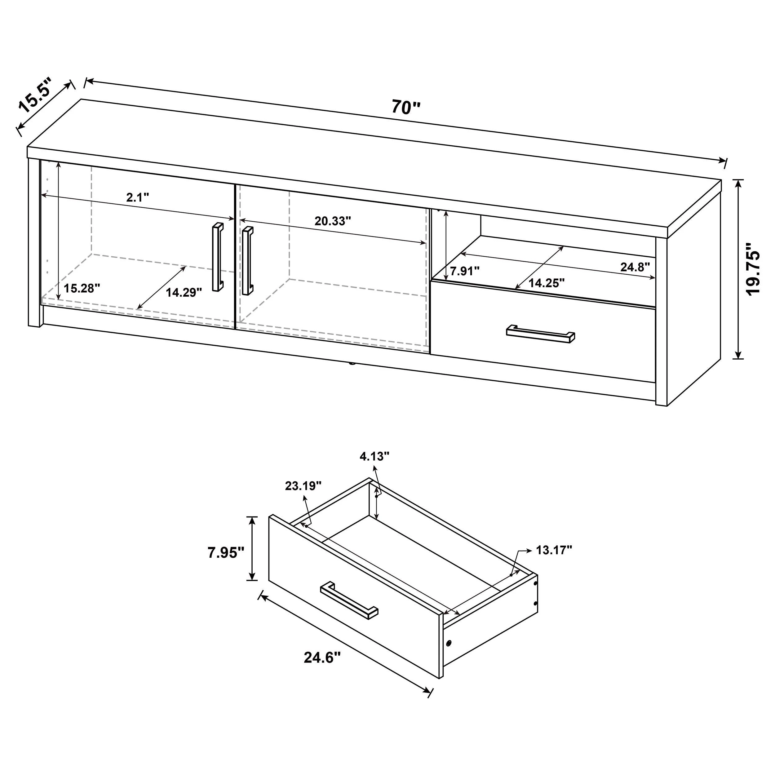 Murray Black 70-inch 2-Door TV Stand Media Console - Image 3