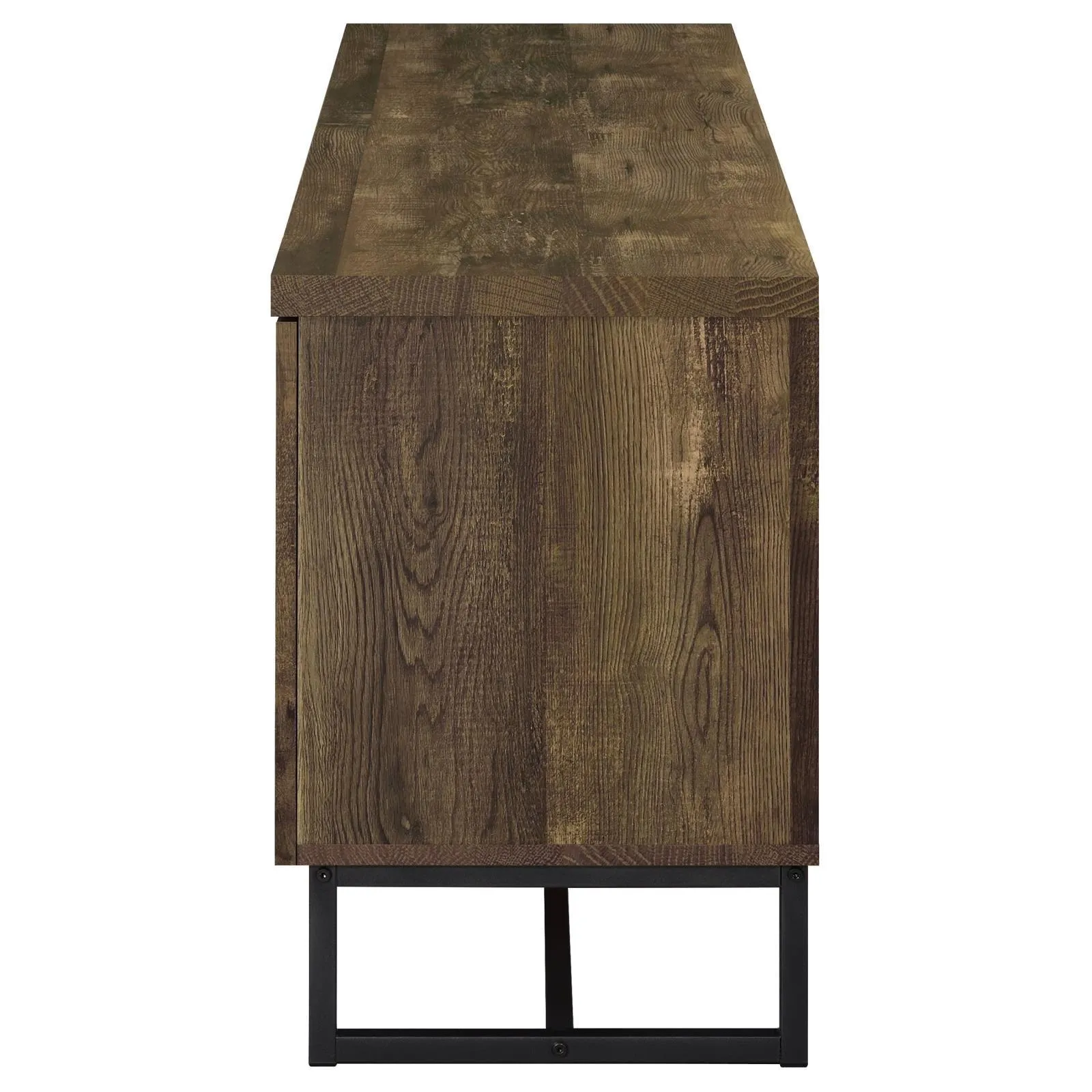 Myles Rustic Oak Herringbone 2-Door TV Console with Adjustable Shelves Rustic Oak Herringbone - Image 6