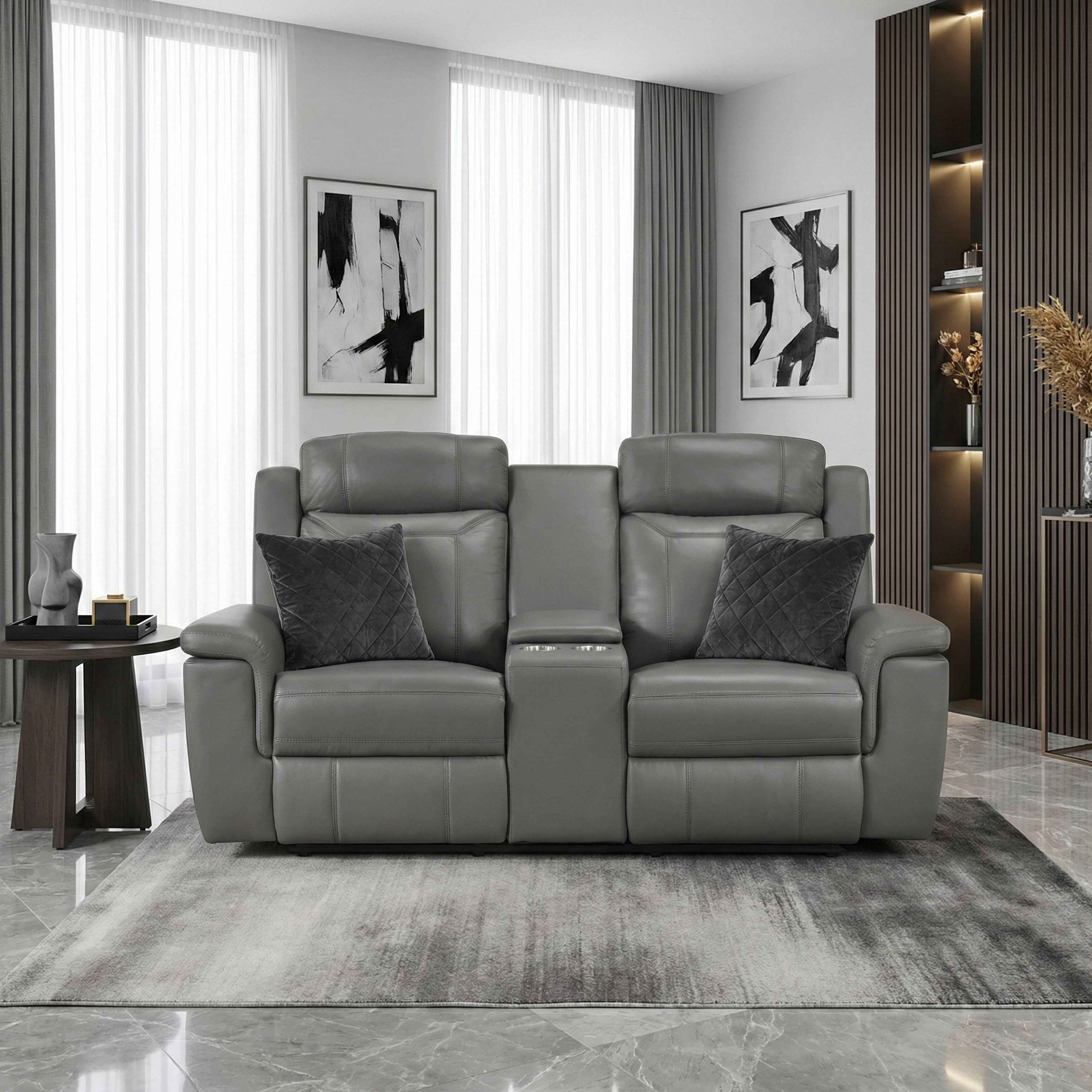 Nest Dark Gray Double Reclining Loveseat with Center Console - Image 12
