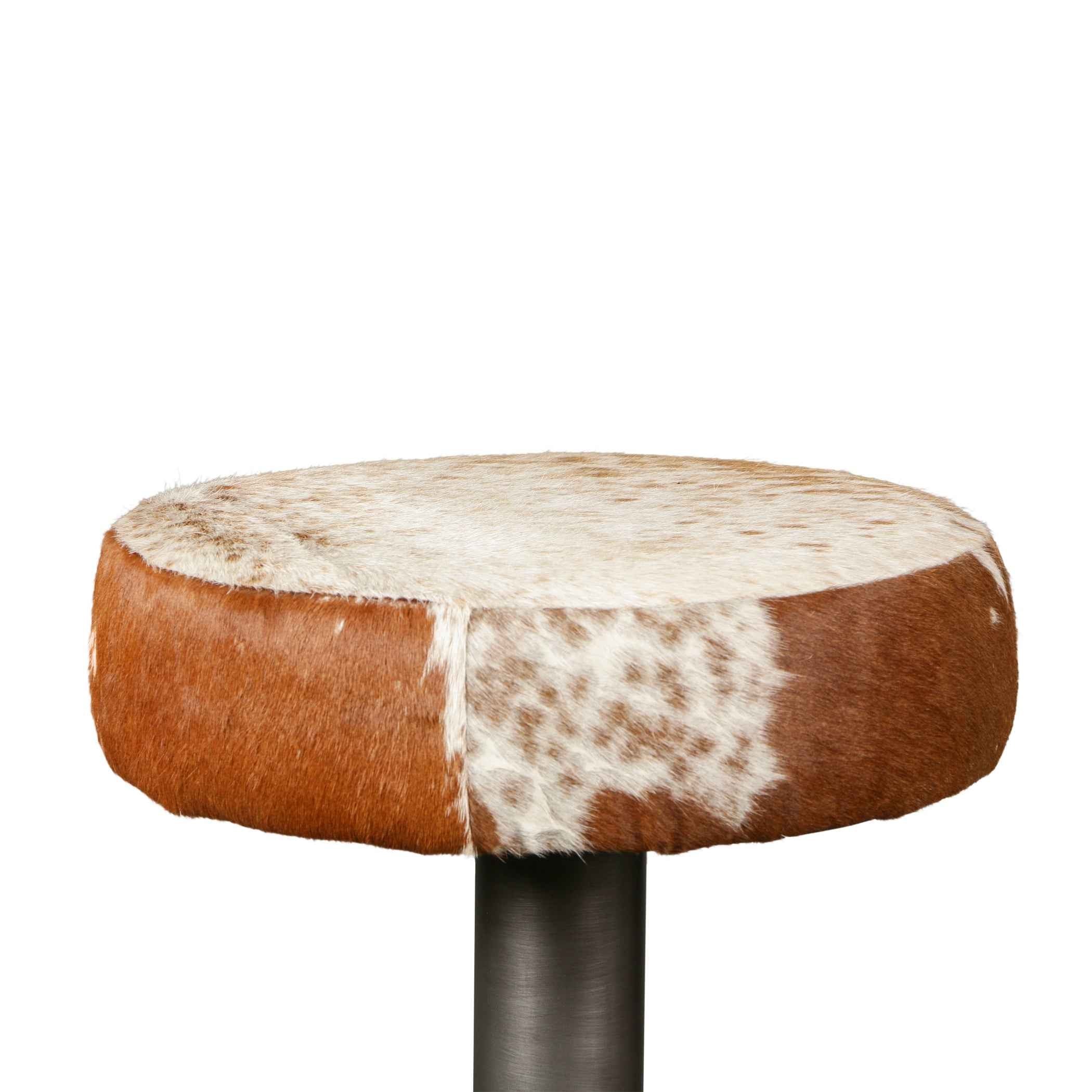 New York 16" Bar Stool in Brown Cowhide Leather and Iron - Image 2