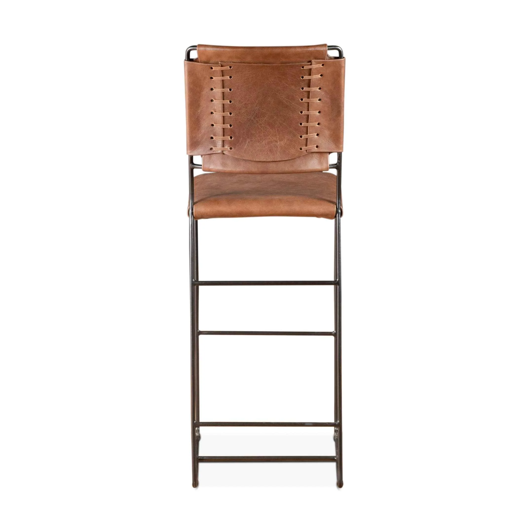 New York 18" Bar Chair in Brown Buffalo Leather and Iron - Image 3