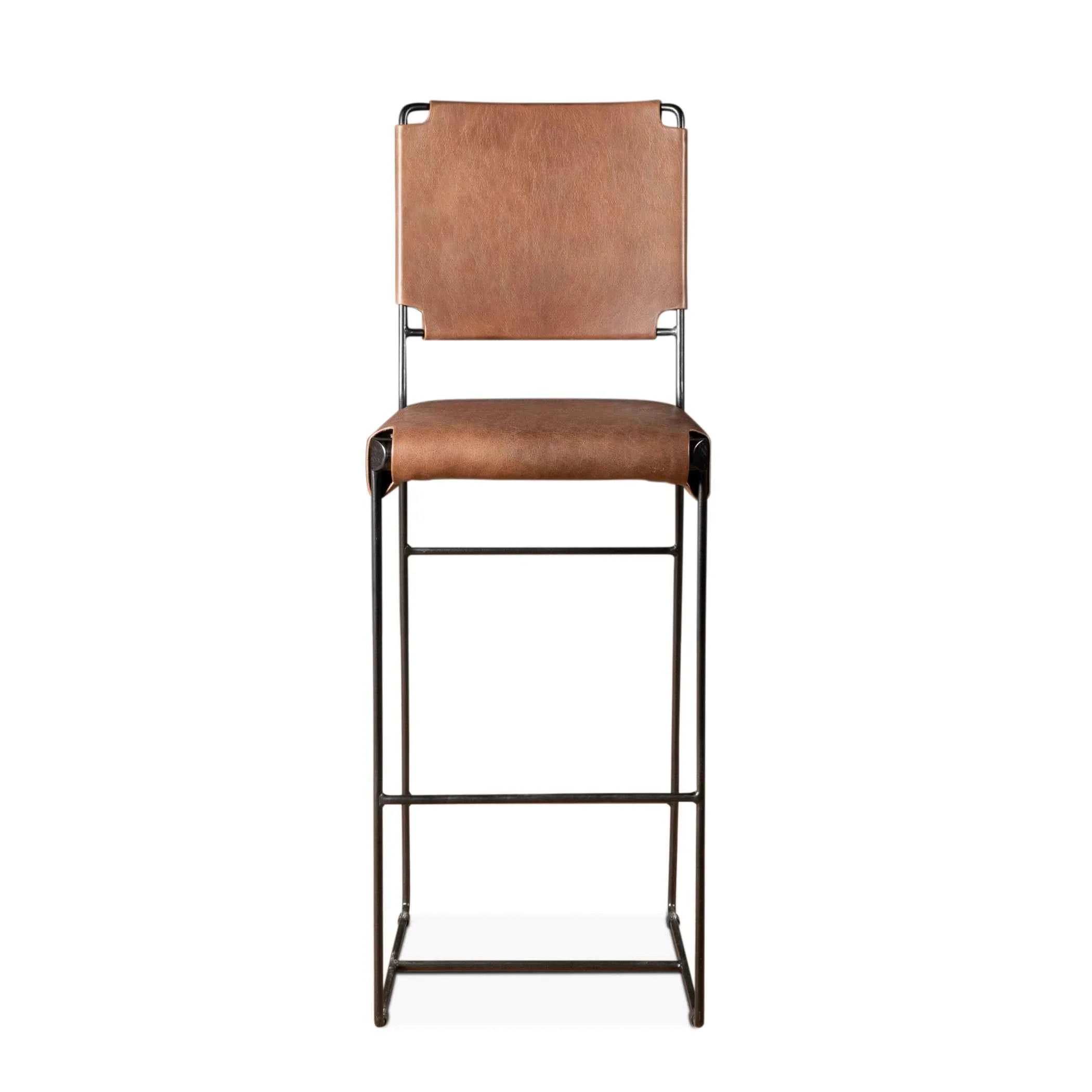 New York 18" Bar Chair in Brown Buffalo Leather and Iron - Image 7