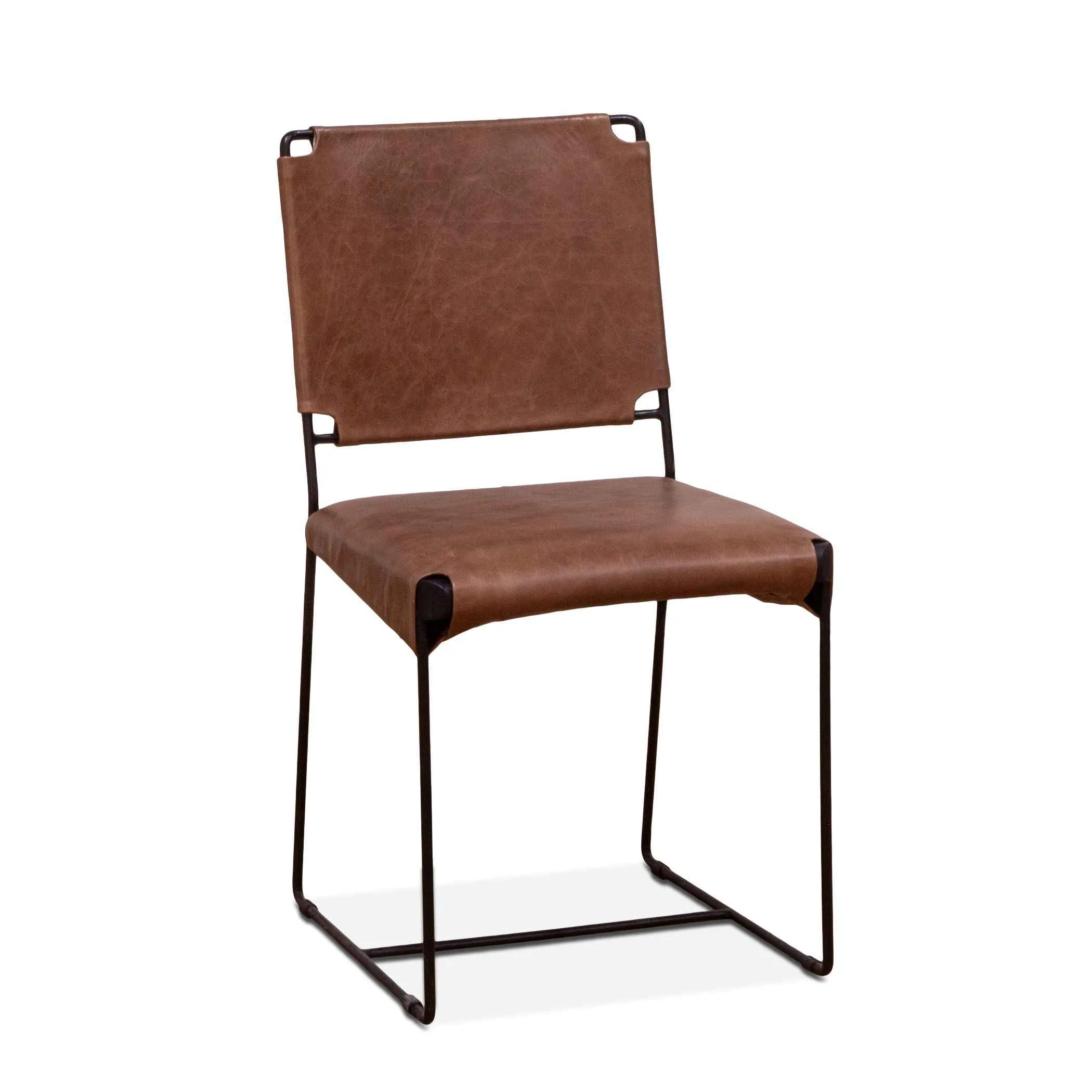 New York 18" Dining Chair in Tobacco Leather and Iron, Set of 2