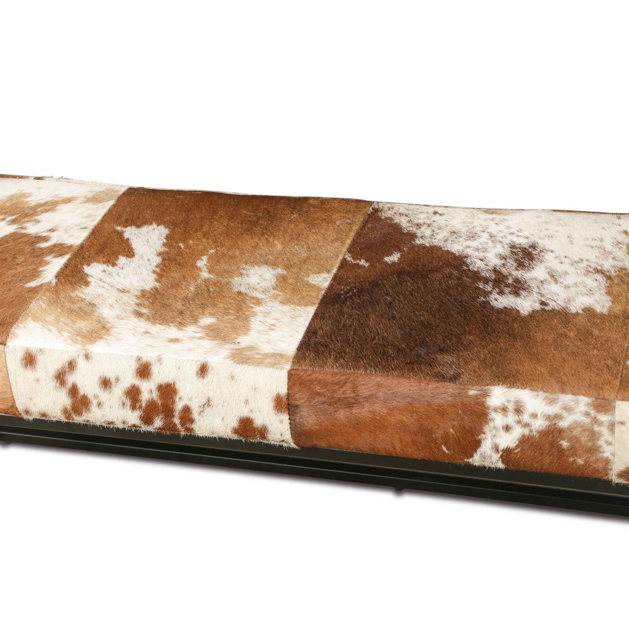 New York 54" Bench in Brown Cowhide Leather and Iron - Image 3