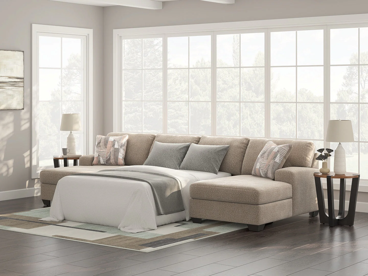 Newellen Hemp 3-Piece Double Chaise Sleeper Sectional